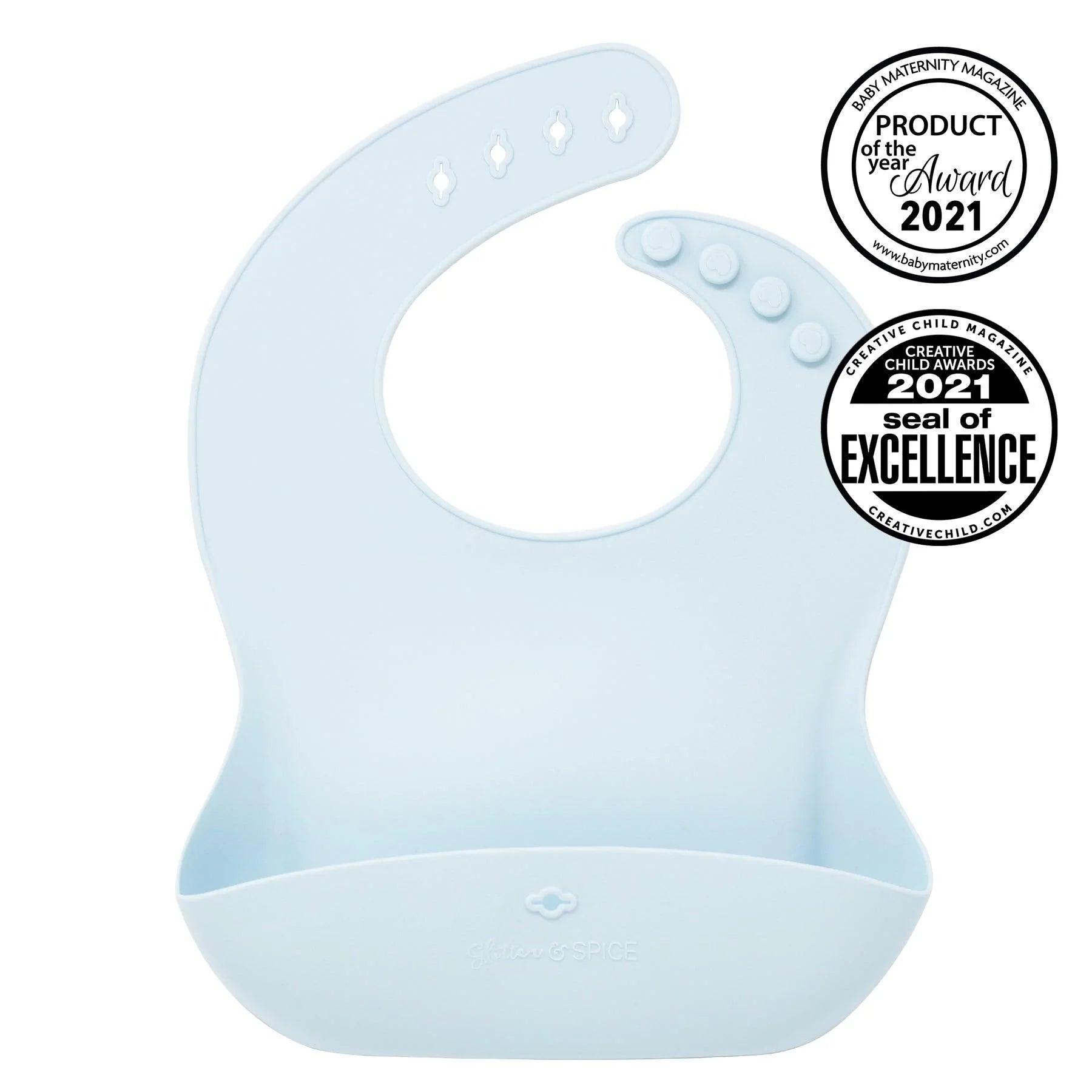 Glitter and Spice Silicone Baby Bib - Waterproof & Easy Clean Feeding Bib for Toddlers - Perfect for Messy Meals, Daycare, and Travel