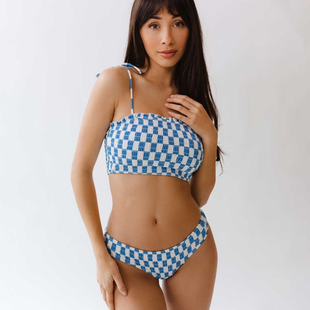 Blue Checkers Smocked Hipster Bottoms - Women's High Waisted Comfortable Underwear for Casual Wear & Lounge