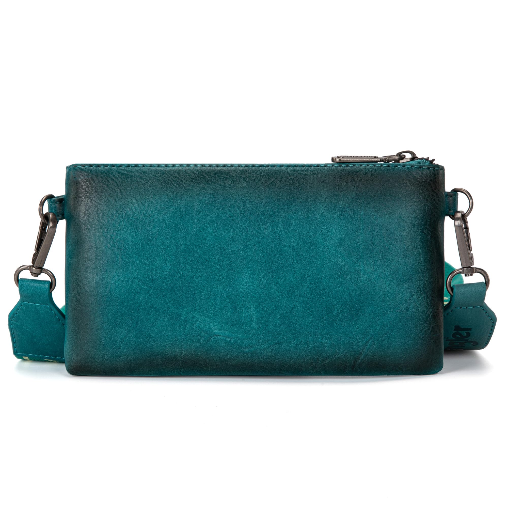 Wrangler Women's Distressed Crossbody Purse - Multi-Function Card Holder Wallet with Double Zipper - Perfect for Travel, Shopping & Everyday Use