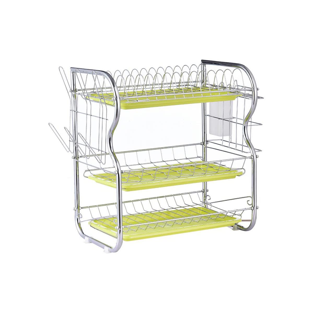 Junlucki 3-Tier Space Saving Dish Drainer - Durable Kitchen Tableware Organizer, Plate & Bowl Drying Rack with Drain Tray (Color: Black) | Perfect for Small Kitchens, Countertop Storage & Dish Drying