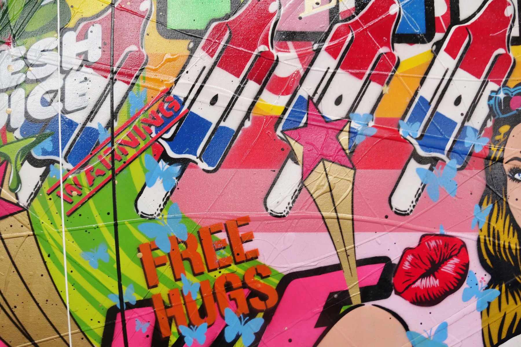 Vibrant Roller Skate Girl Textured Urban Pop Art Painting - 140cm x 100cm Wall Decor for Living Room, Bedroom & Skate Shop