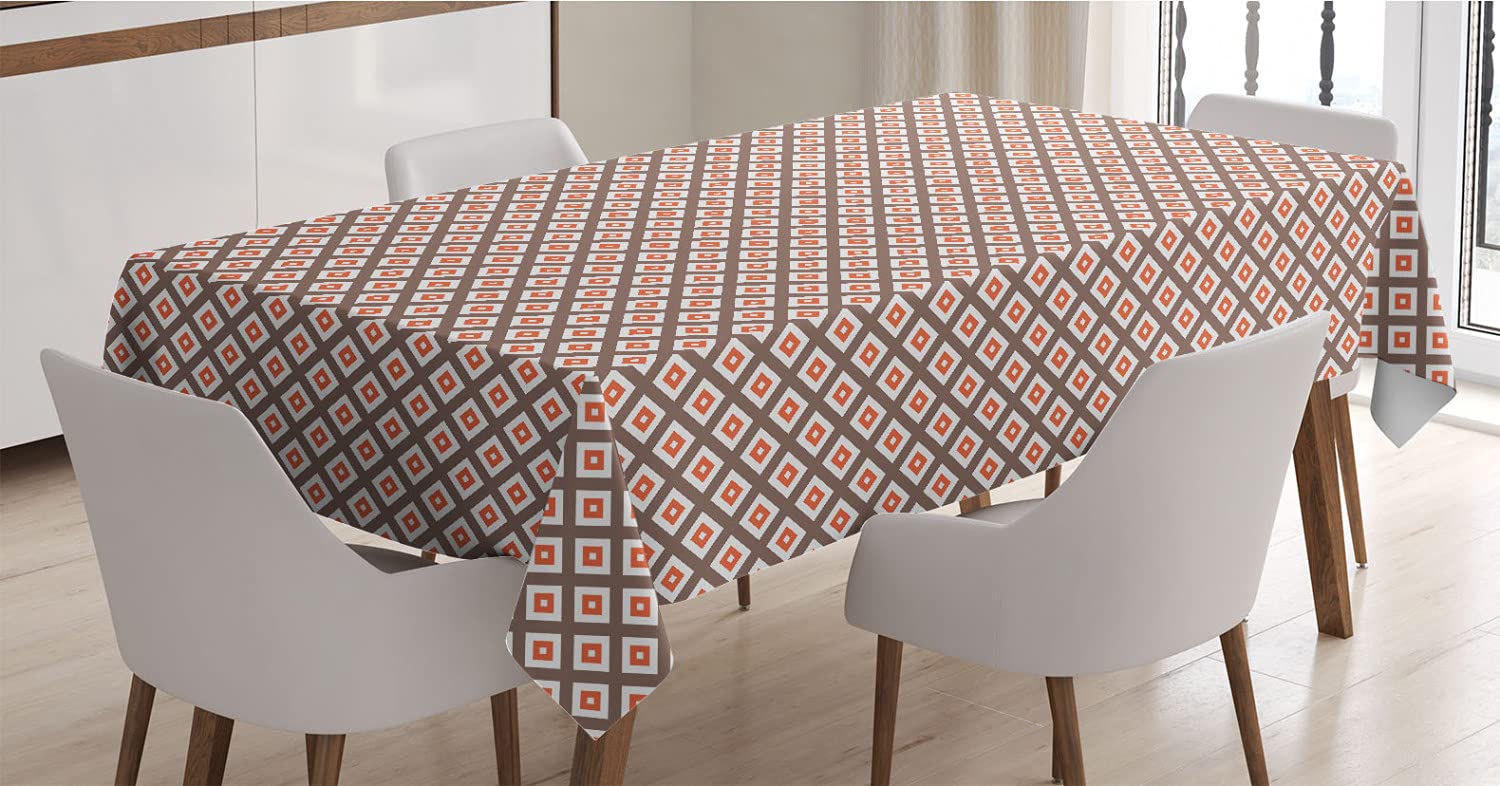 Ambesonne Chocolate Brown Tablecloth - Geometric Pattern with Diagonal Nested Squares Design, 60x84 Inch Rectangle Satin Dining Table Cover for Kitchen & Dining Room Decor - Perfect for Dinner Parties, Holiday Gatherings & Home Decor Accent
