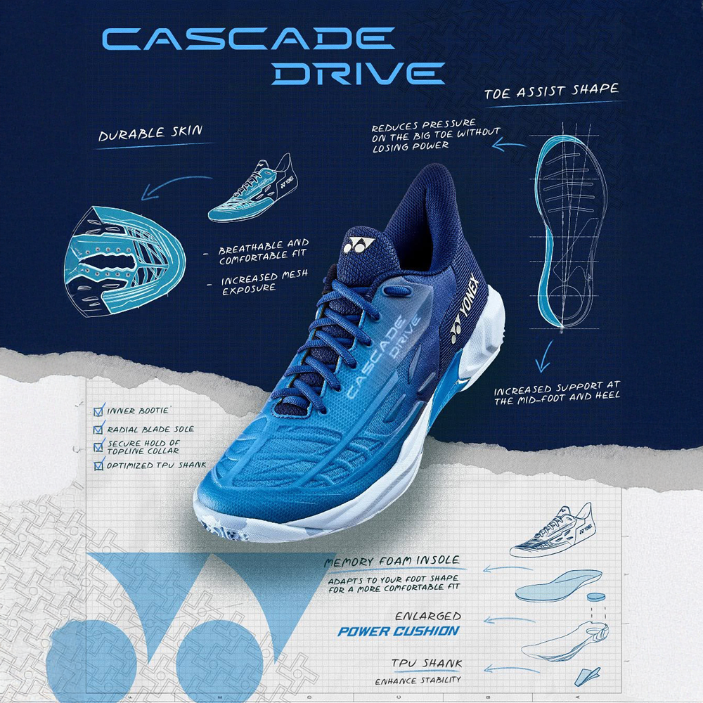 Yonex Cascade Drive 2 Badminton Shoes - Clear Black | Lightweight & Durable for Indoor Sports | Perfect for Badminton, Squash & Court Games