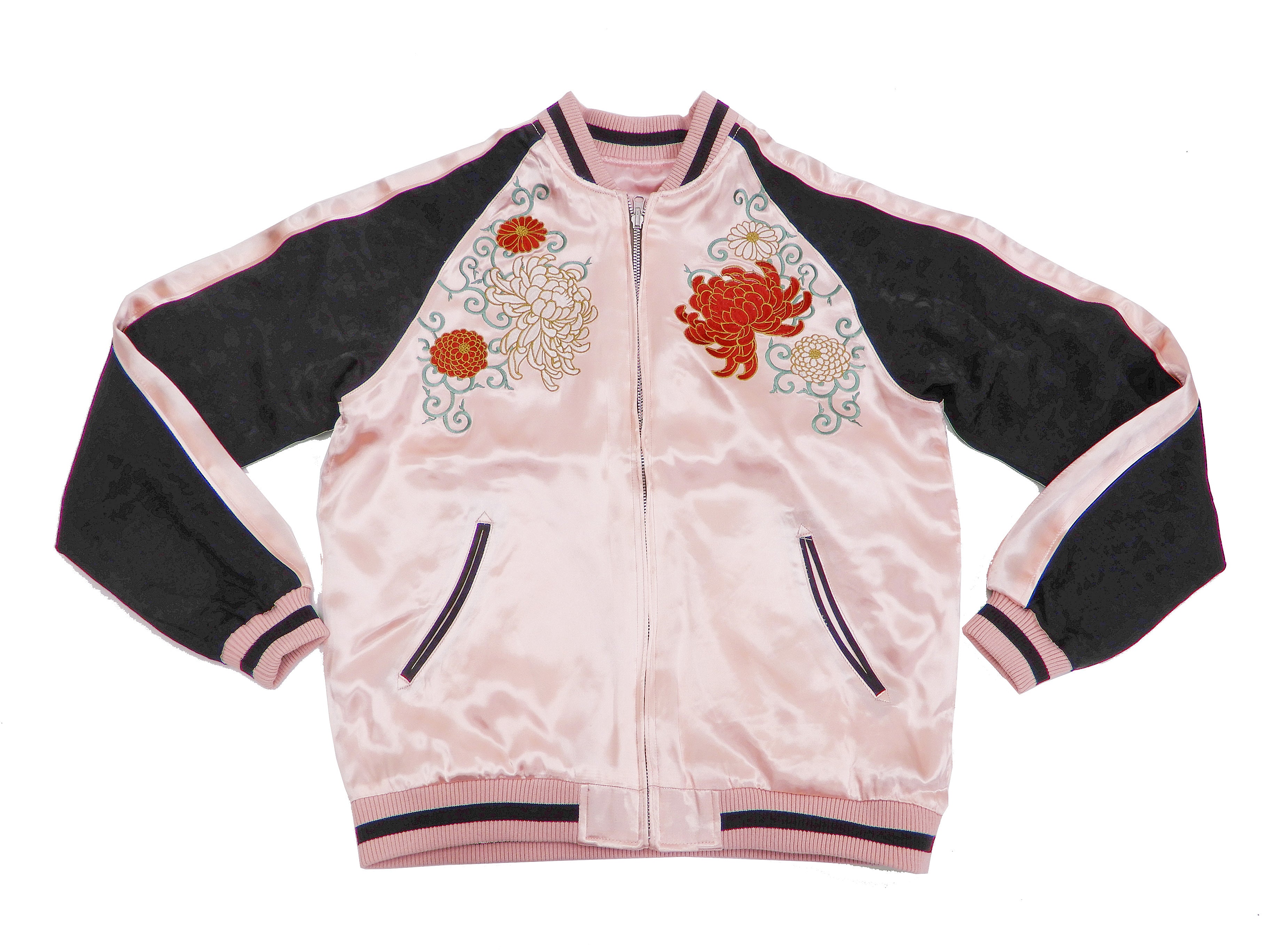 Japanese Souvenir Jacket for Men - Vintage Chrysanthemum Sukajan Bomber Jacket (3RSJ 703) in Pink/Black - Perfect for Streetwear, Cosplay & Japanese Fashion Enthusiasts