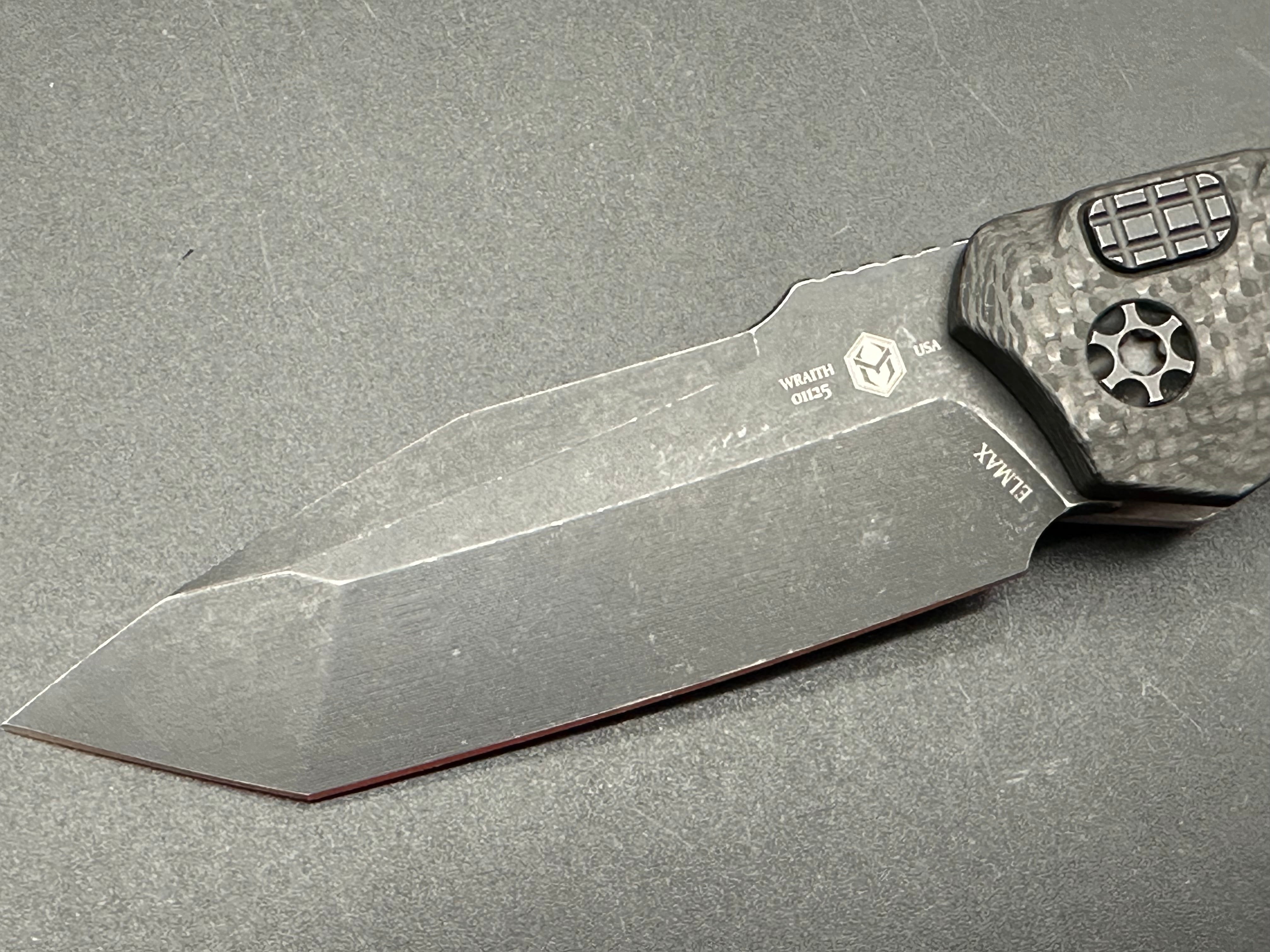Heretic Knives Wraith Auto Tanto Folding Knife - Elmax Steel Blade, Battleworn Finish, Integral Bolster - Perfect for EDC, Outdoor Survival & Tactical Use