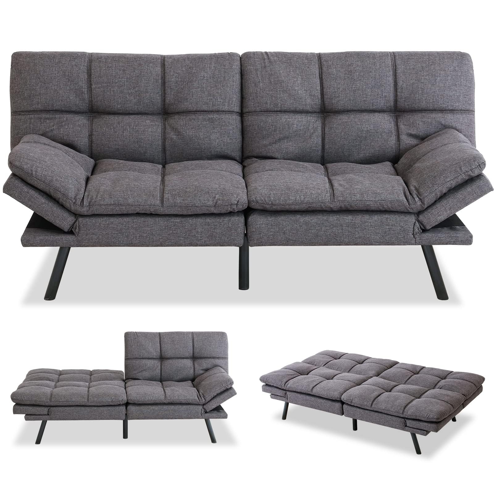 Opoiar Convertible Memory Foam Sleeper Sofa Bed - Adjustable Modern Loveseat & Futon Set for Small Spaces - Grey Sofabed for Compact Living Rooms, Apartments, Dorms & Guest Rooms | Perfect for Studio Apartments, Home Offices & Cozy Movie Nights
