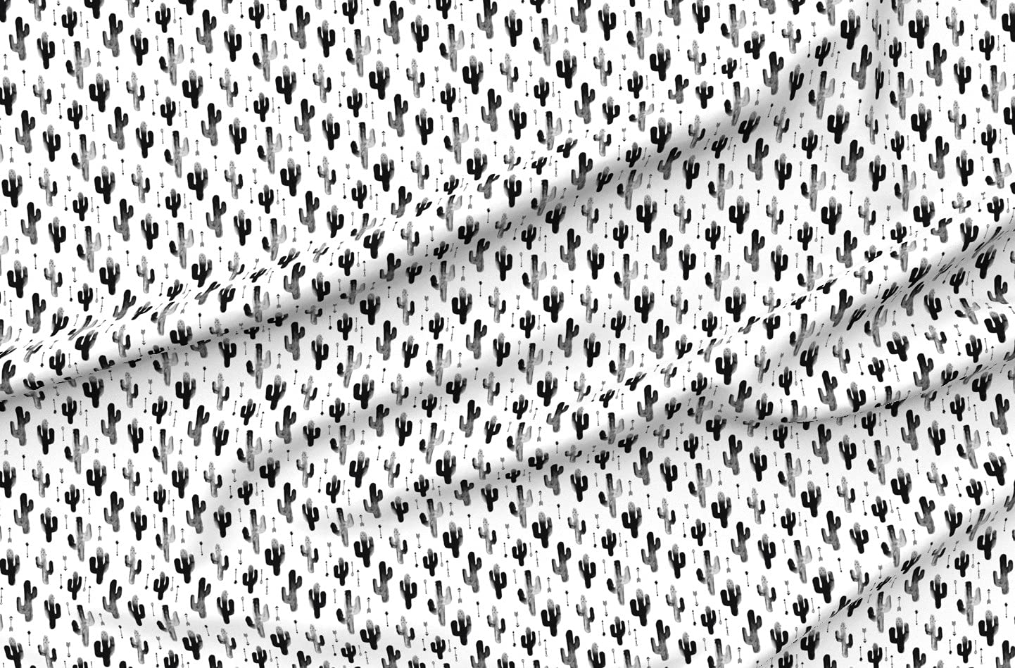 Black & White Watercolor Cactus Garden Print Minky Fabric by The Yard - Soft Geometric Gender Neutral Fabric for Sewing Baby Blankets, Quilt Backing & Plush Toys - DIY Nursery Decor & Home Decor Projects
