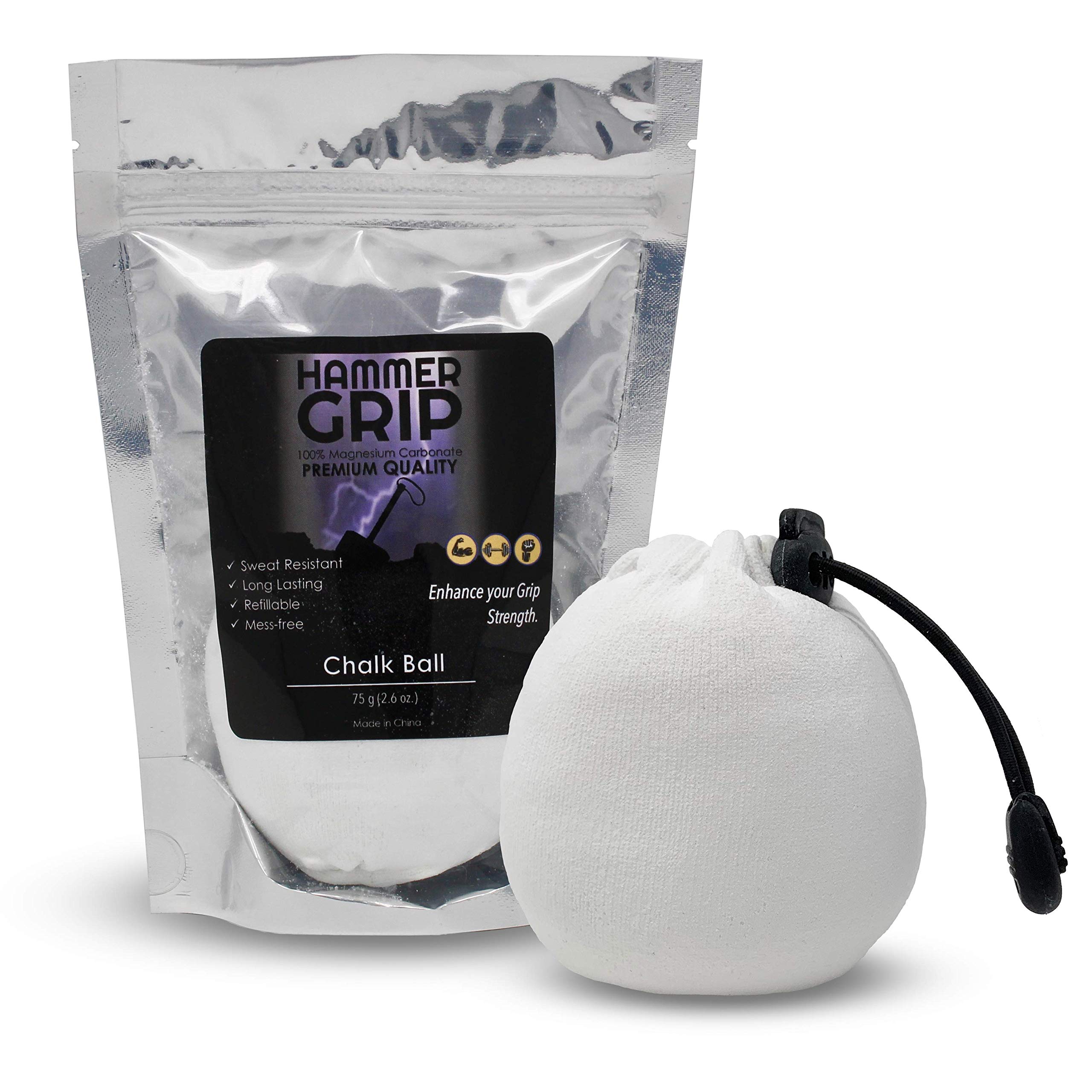 75g (2.6oz) Refillable Chalk Ball for Rock Climbing, Weightlifting & Gymnastics | Non-Slip Grip Enhancer for Bodybuilding, Bowling & Workouts | Durable Chalk Bag for Athletes & Fitness Enthusiasts