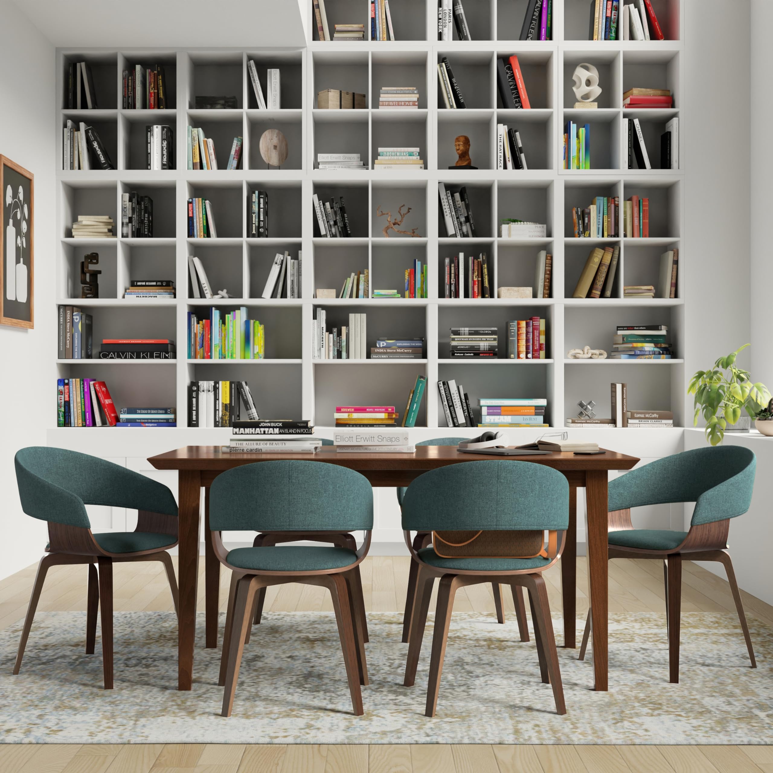 SIMPLIHOME Lowell Dining Chair - Light Turquoise Blue Linen Fabric, 21.1x20.5x30.3 Inches, Bentwood Frame with Walnut Legs, Modern Dining Room Chair for Kitchen, Breakfast Nook & Home Decor