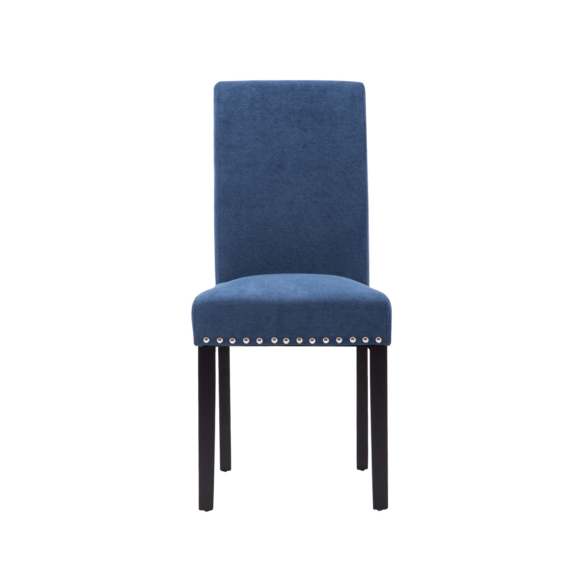 2 Pack Fabric Upholstered Dining Chairs - Modern Parson Chairs with Nailhead Trim & Solid Wood Legs for Kitchen, Dining Room & Home Decor - Blue Velvet Accent Chairs for Elegant Entertaining