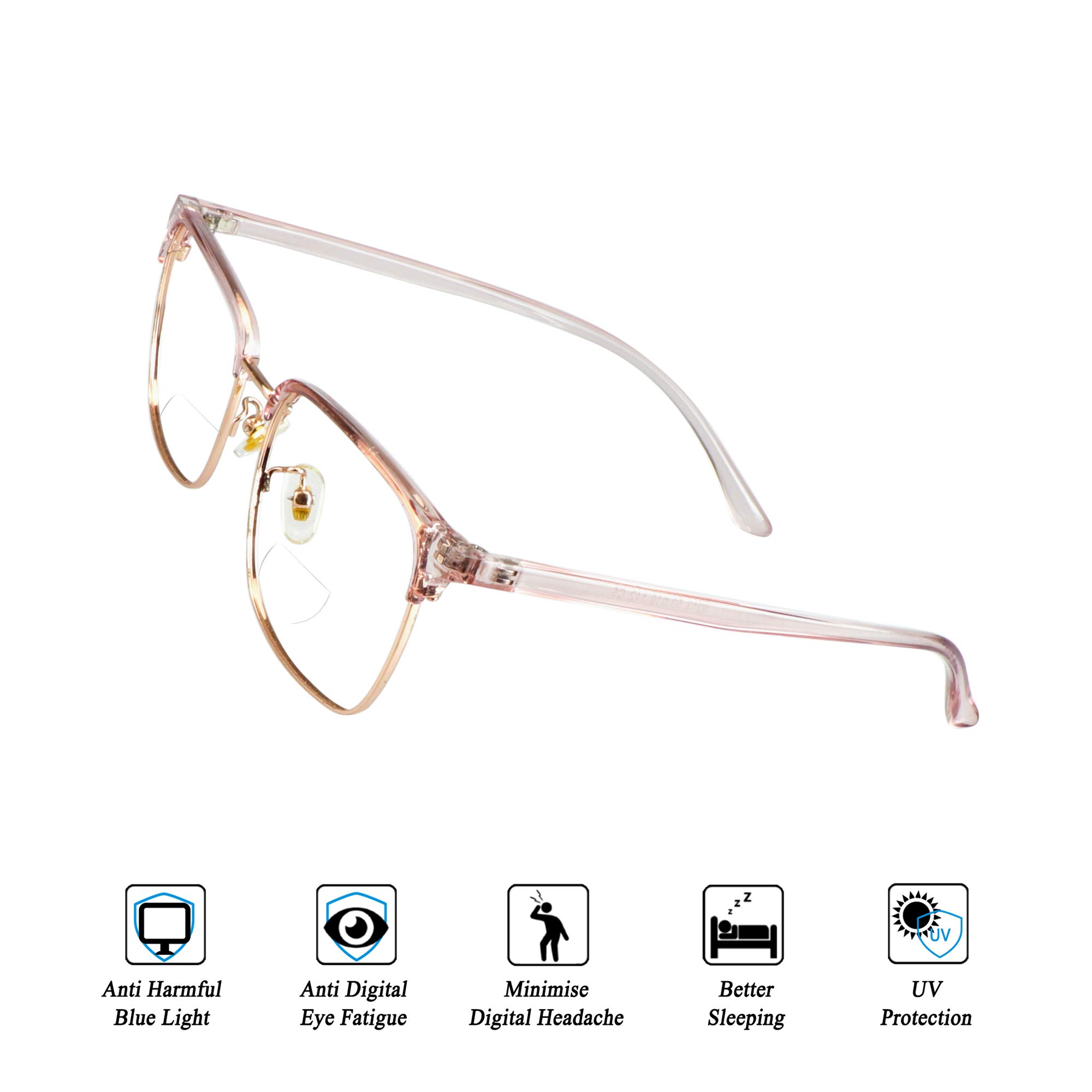 VisionGlobal Blue Light Blocking Bifocal Glasses for Women & Men - Anti Eyestrain Computer Reading Glasses with Stylish Square Frame - Perfect for Office Work, Gaming & Screen Time