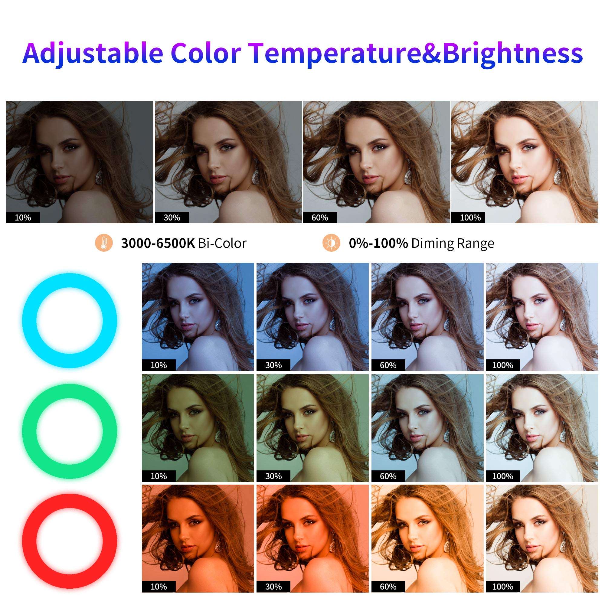 18 Inch Dimmable RGB LED Ring Light Kit - 3000K-6500K Color Temperature, 10 Brightness Levels up to 5000 Lux with Stand, Phone & Camera Holder & Wireless Remote - Perfect for Live Streaming, Makeup, YouTube Videos, TikTok Content Creation and Photography