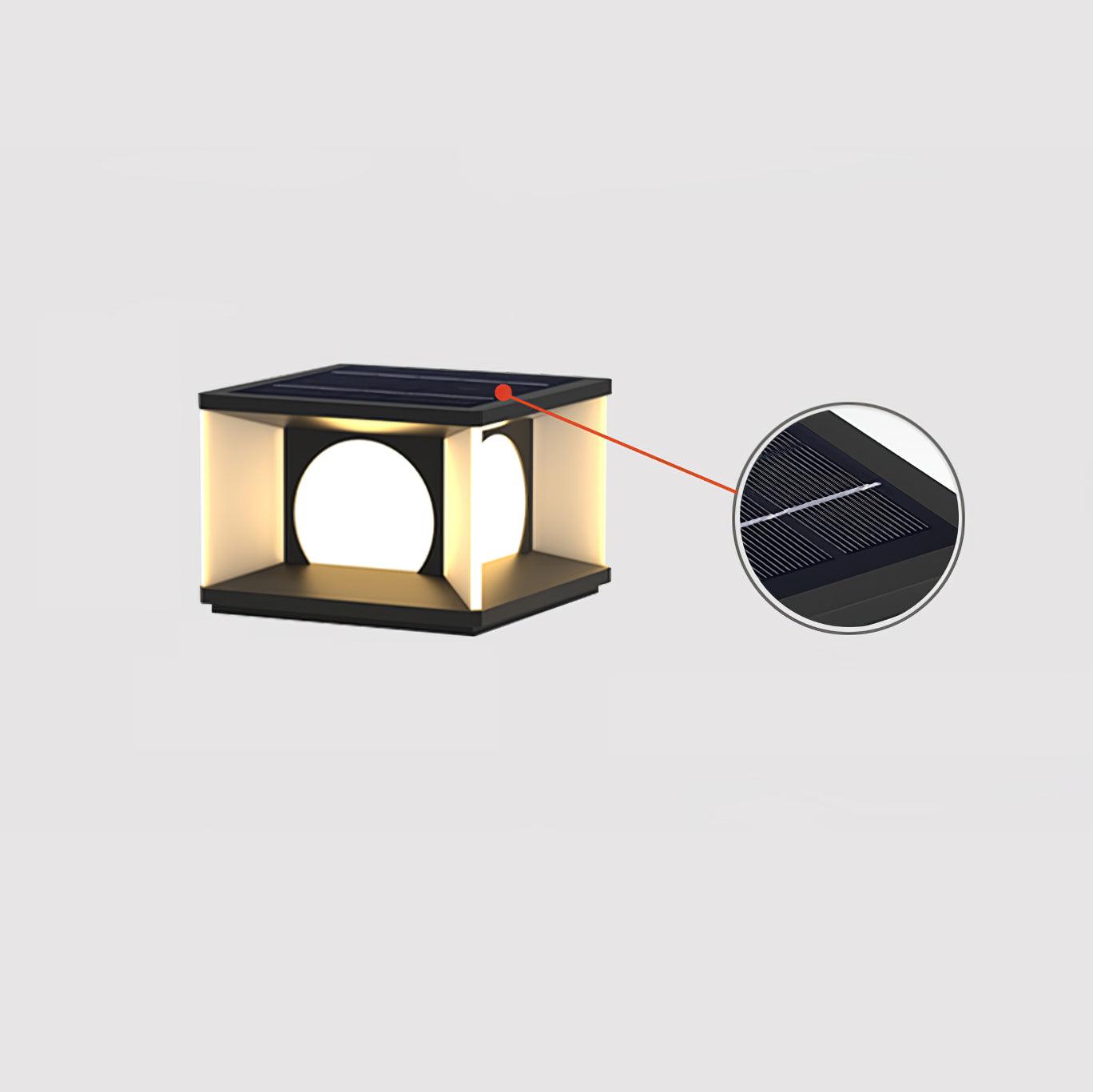 Eclipse Cube Outdoor Post Light - Modern Solar Powered LED Landscape Lighting for Garden, Patio, and Driveway - Weatherproof & Energy Efficient