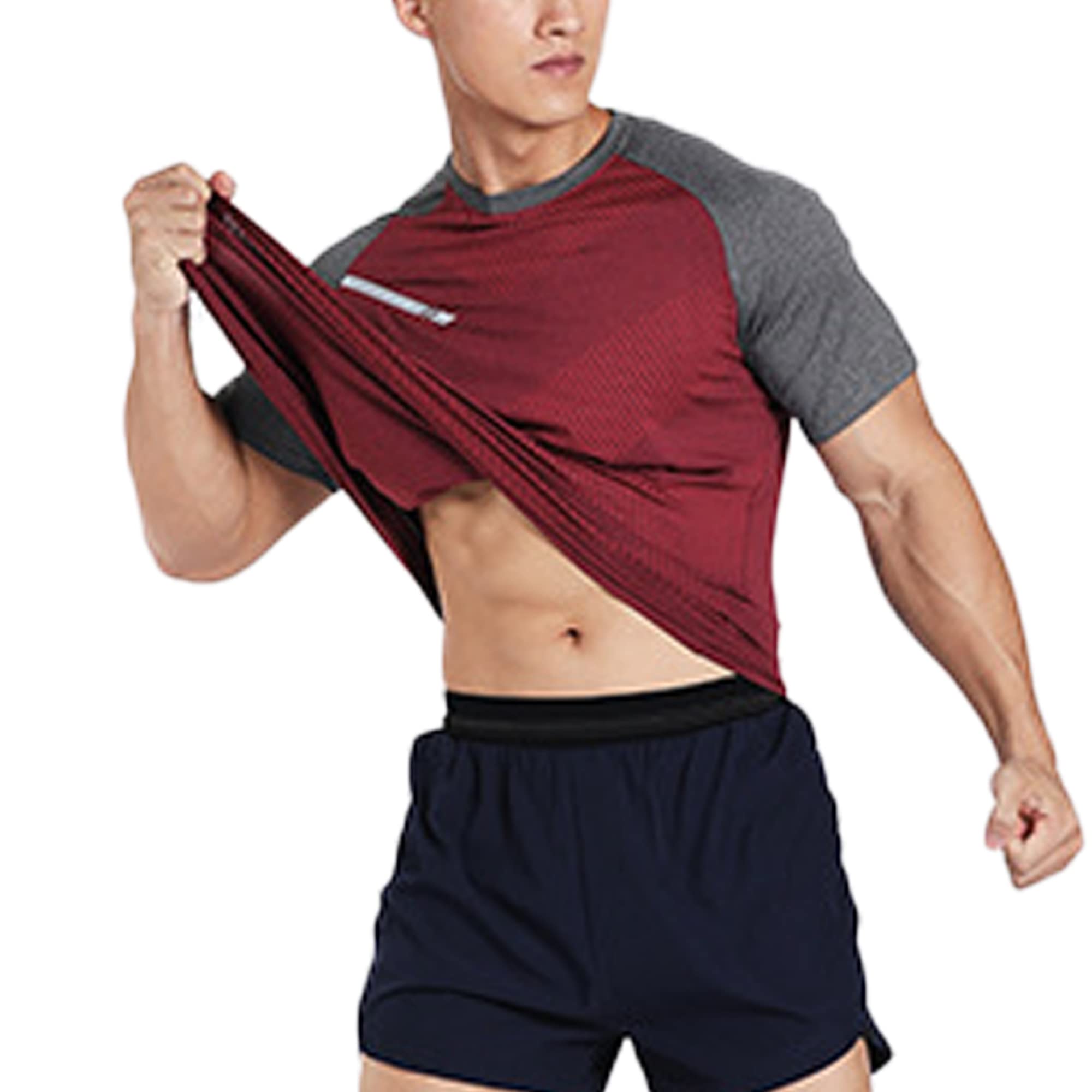 Men's Workout Shirts - Short Sleeve Moisture Wicking Slim Fit T-Shirts for Gym, Running & Activewear | Breathable Crew Neck Exercise Tees
