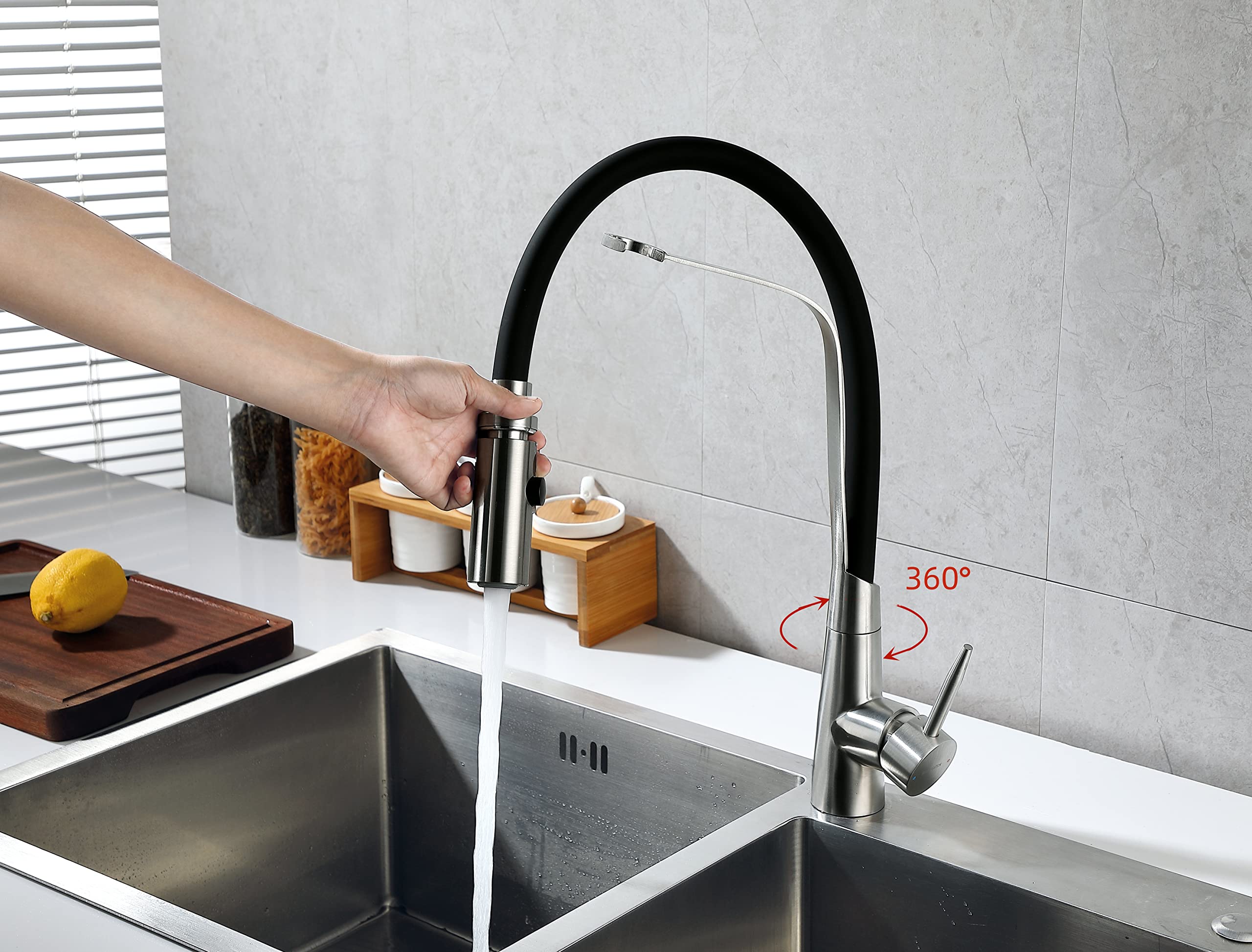 Brushed Nickel Single Handle Kitchen Faucet with Pull Down Sprayer - Single Hole Mount for Sink - Perfect for Modern Kitchens and Easy Dishwashing
