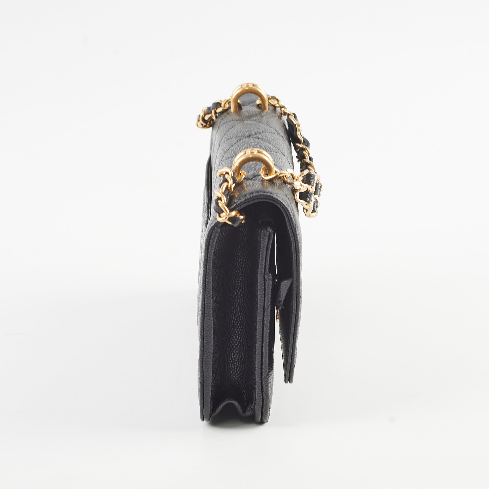 Chanel Black Caviar Leather Top Handle Wallet On Chain WOC with Gold Hardware & Microchip - Perfect for Evening Events, Parties & Luxury Fashion Accessories