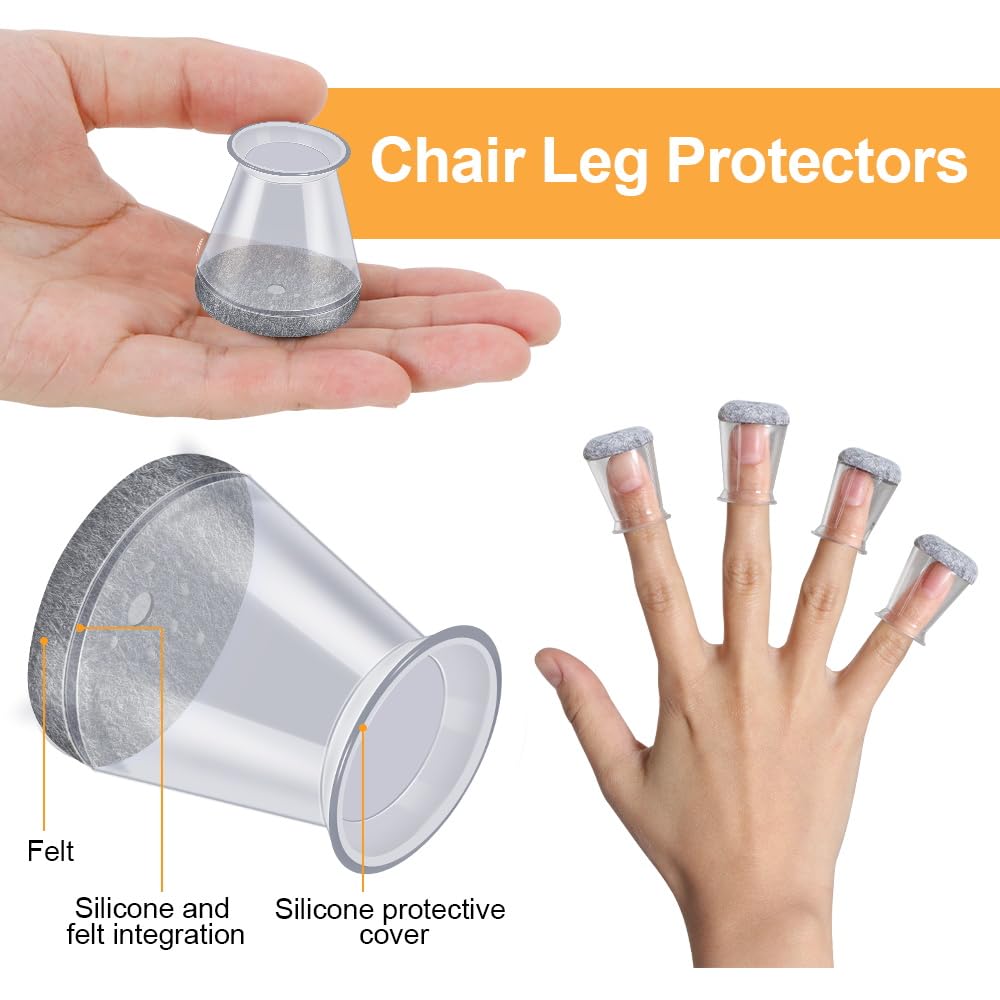 32 Pcs Chair Leg Floor Protectors - Silicone Felt Furniture Pads for Bar Stools & Dining Chairs (0.5