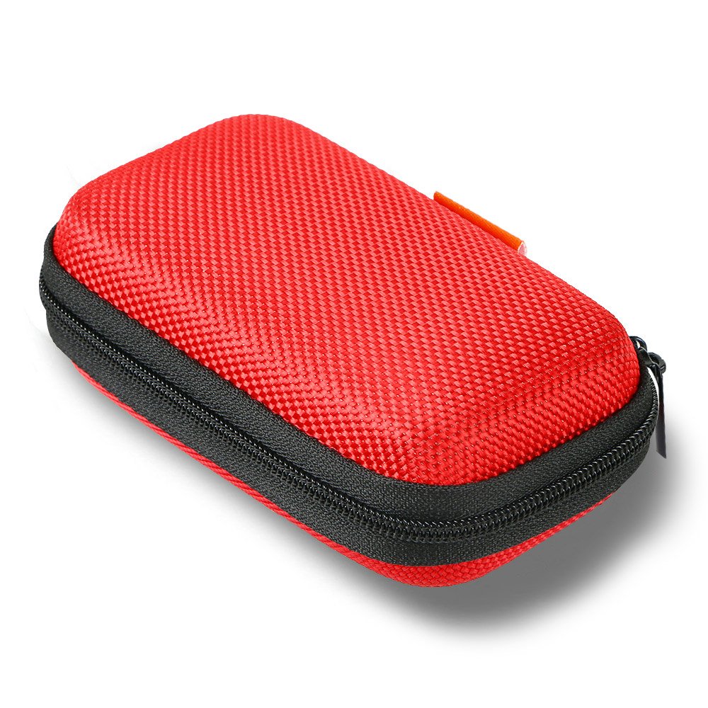 Red Rectangle Small EVA Case - Durable Hard Shell Zipper Pouch for AirPods, Earbuds, Headphones, Chargers & USB Cables | Portable Travel Organizer for Electronics & Small Accessories | Perfect for Commuting, Gym & Daily Use