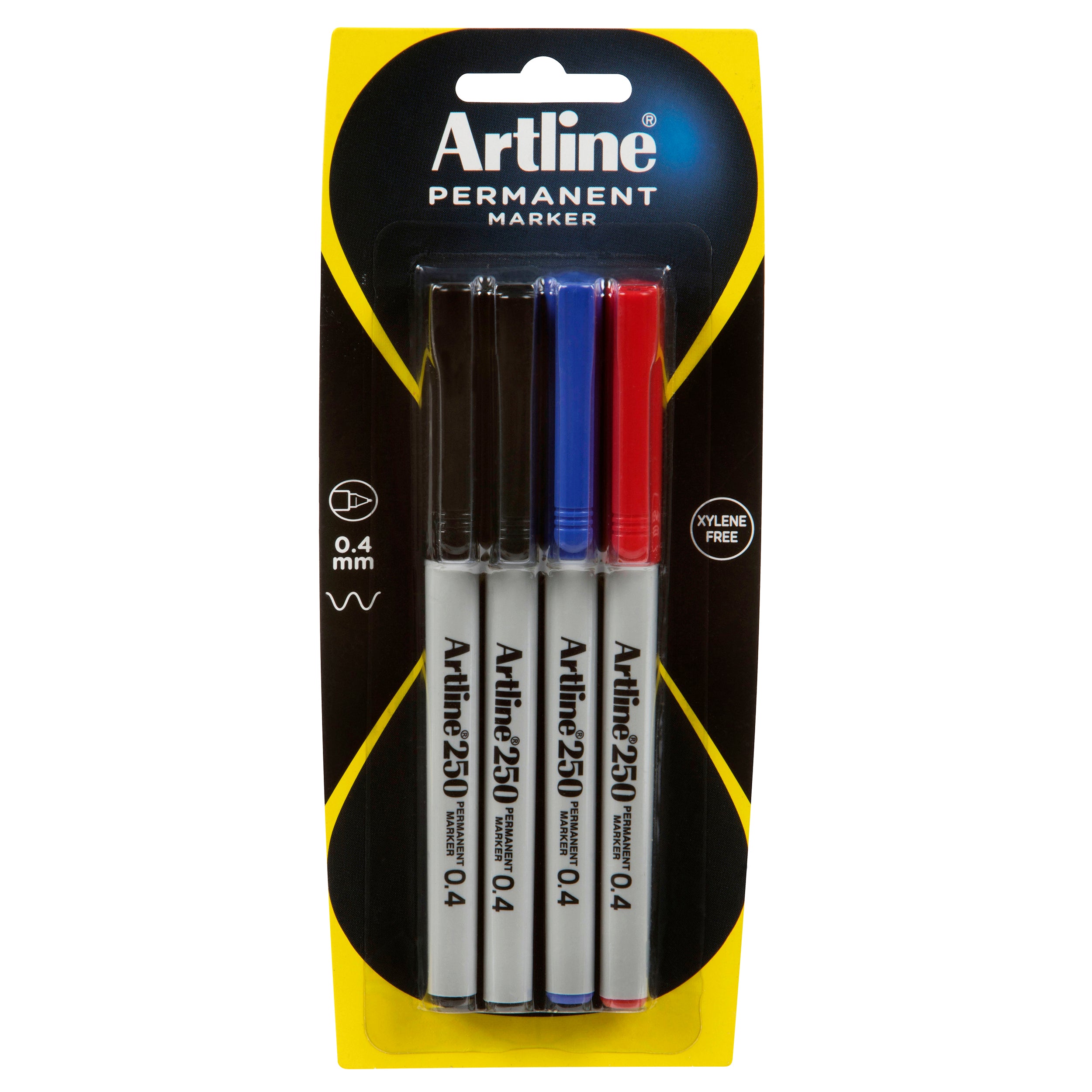 Artline 250 Assorted Colors Permanent Markers - 4 Pack Set for Office, School & Craft Projects - Bold & Fade-Resistant Ink for Paper, Plastic & Wood Surfaces