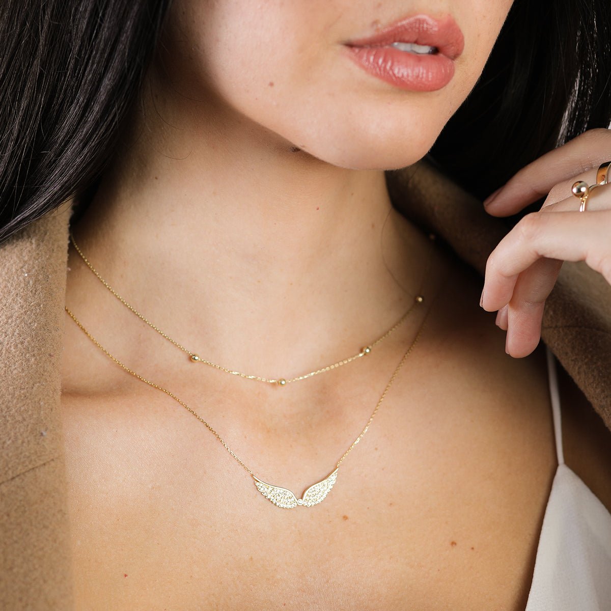 14K Solid Yellow Gold Beaded Station Necklace - Elegant Layering Jewelry for Women, Perfect for Everyday Wear & Special Occasions