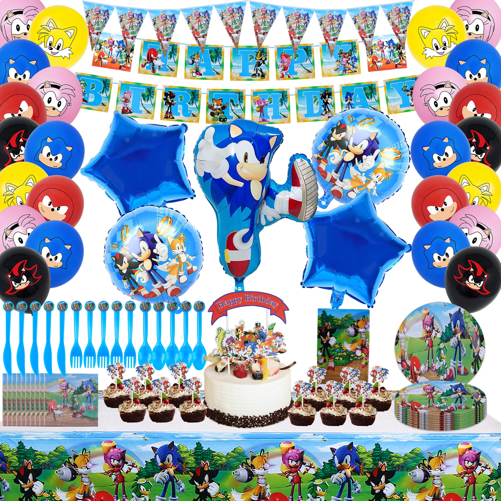 160-Piece Anime Birthday Party Decorations Set - Happy Birthday Banner, Pennants, Napkins, Forks, Plates, Cake Topper, Balloons & Tablecloth for Boys & Girls Game Fans | Perfect for Anime-Themed Birthday Parties & Game Lovers Celebrations