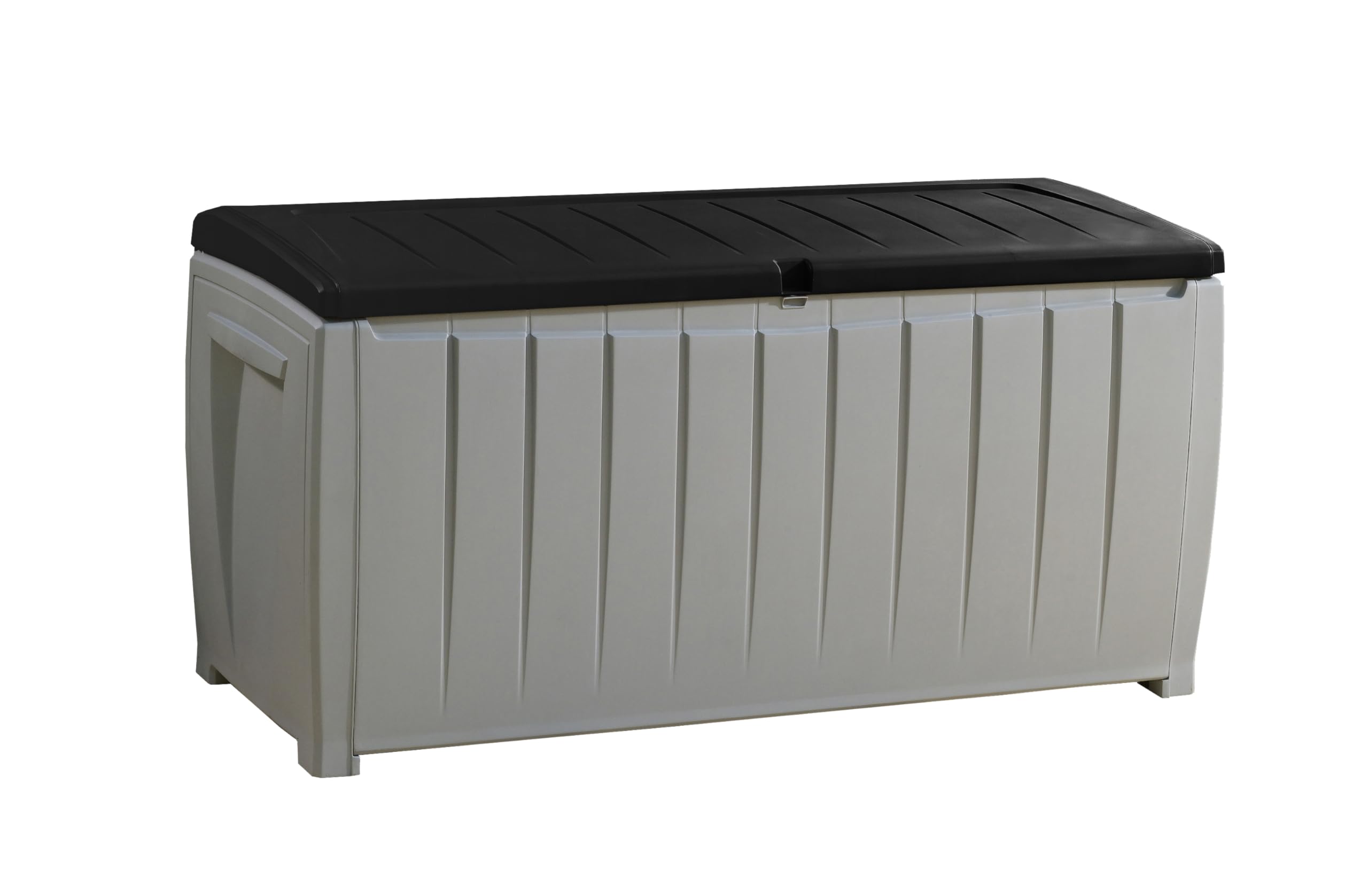 Durable Keter 90-Gallon Plastic Deck Storage Box for Outdoor Patio & Garden Furniture – Weather-Resistant, Black/Gray – Perfect for Storing Cushions, Tools & Pool Accessories