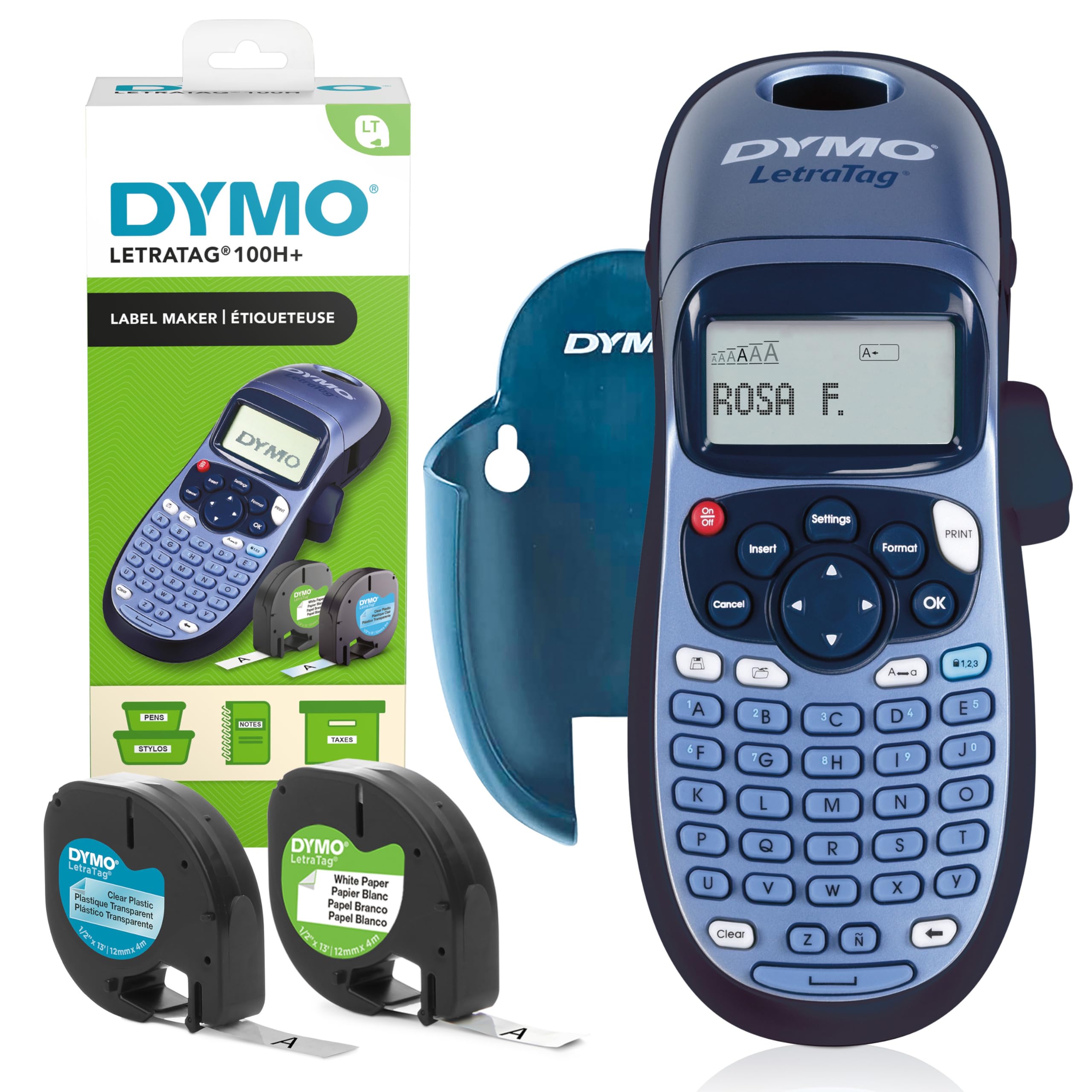 Dymo LetraTag LT-100H Handheld Label Maker Starter Kit with Paper & Clear Plastic Label Tapes | Perfect for Office Organization, Home Storage & Craft Labeling | Portable Labeling Machine for Files, Bins & Supplies