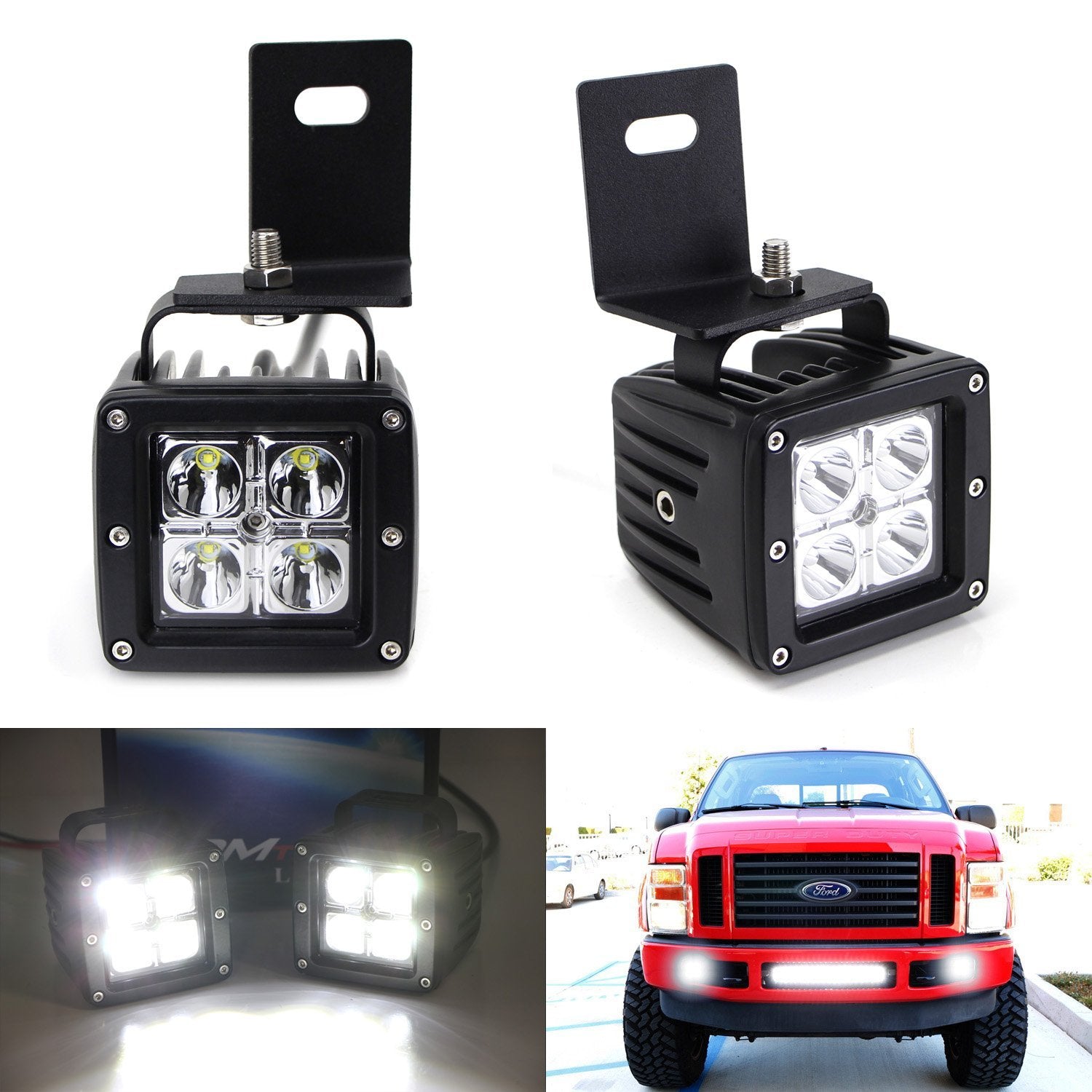 40W LED Pods with Fog Light Bracket & Wiring Kit - Compatible with 2008-2010 Ford F250 F350 F450 Super Duty - Off-Road Lighting for Trucks, ATVs & UTVs