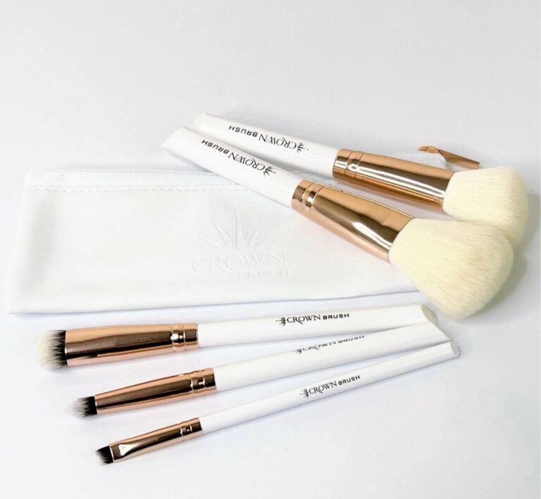 Crown Pro 6-Piece Travel Makeup Brush Set - Professional Cosmetic Brushes for Foundation, Blush & Eyeshadow - Perfect for On-The-Go Beauty & Makeup Touchups