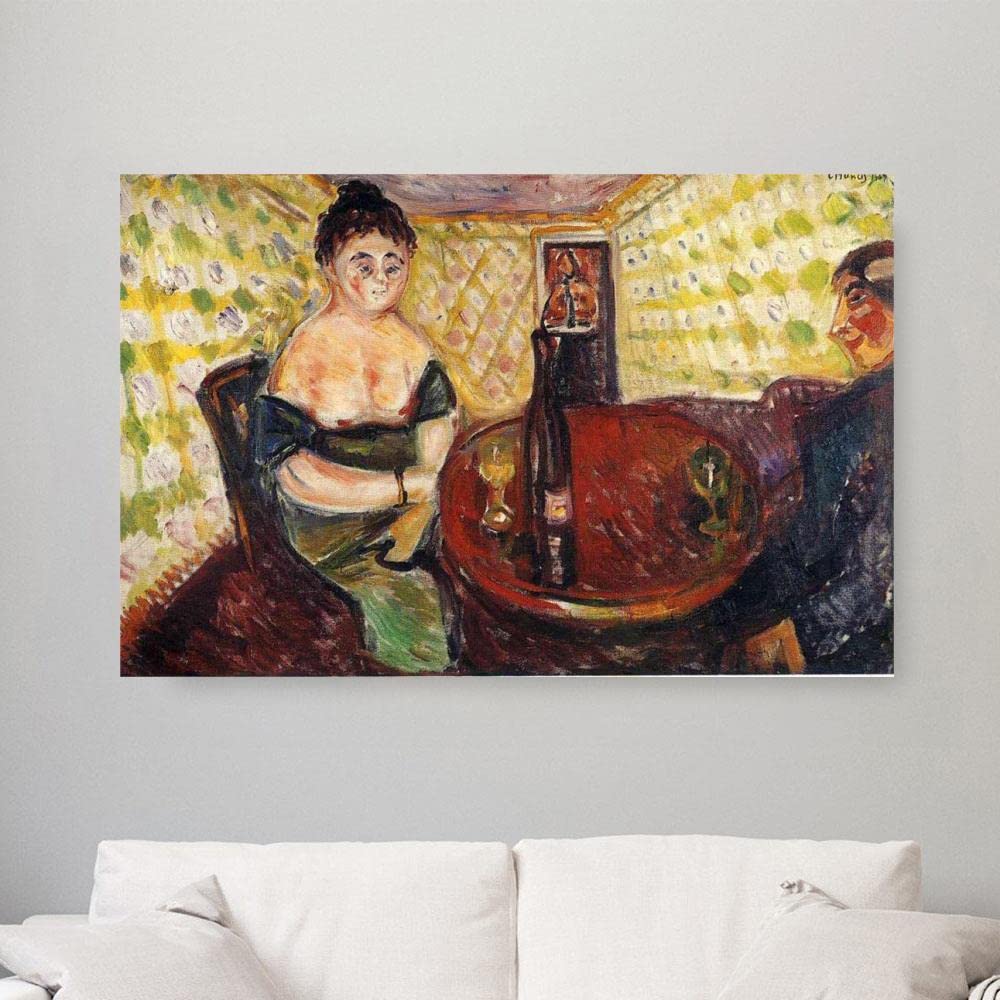 AMANUO Edvard Munch Hand Painted Oil Painting Reproduction - 'Brothel Scene, Zum Sussen Madel' (48x32 inches / 120x80 cm) Rolled Canvas Wall Art - Expressionist Home Decor for Living Room, Bedroom & Office