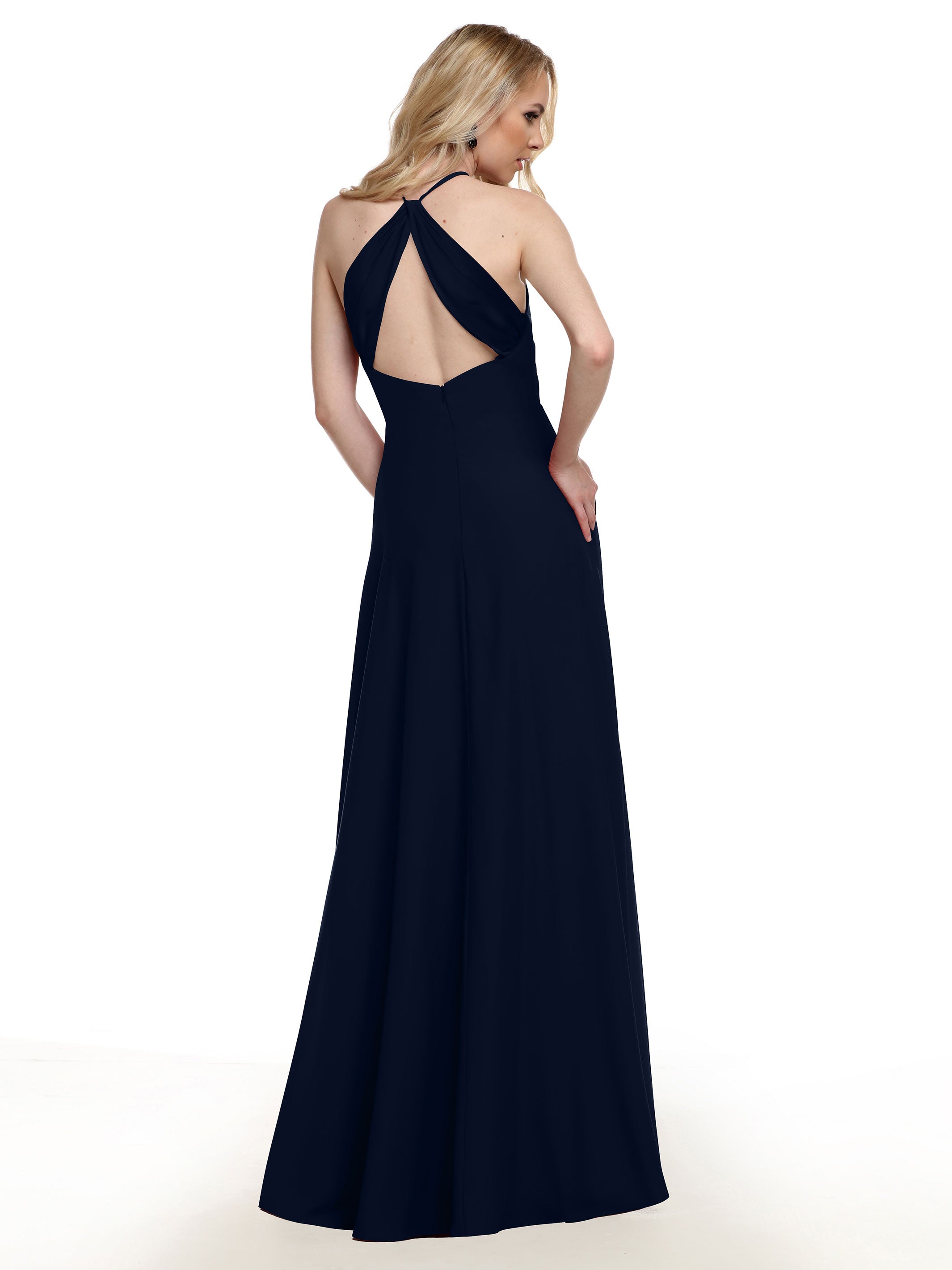 Elegant 83022 Stretch Chiffon Halter A-Line Bridesmaid Dress with Pockets - Perfect for Weddings, Parties & Formal Events