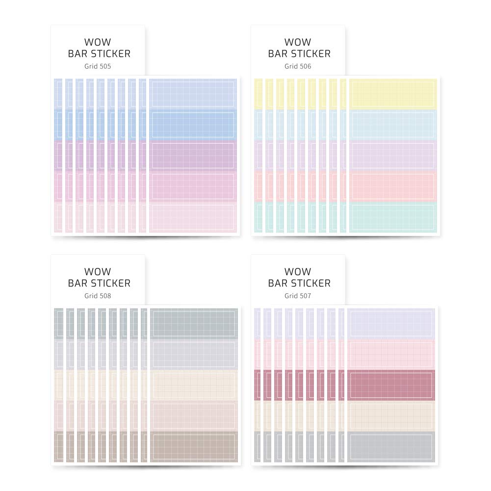 Monolike Wow Bar Sticker Grid B Set - Mini Cute Square Stickers for Planners, Journals, Scrapbooks & DIY Crafts | Kawaii Decorative Stickers for Bullet Journaling, School Supplies & Gift Wrapping