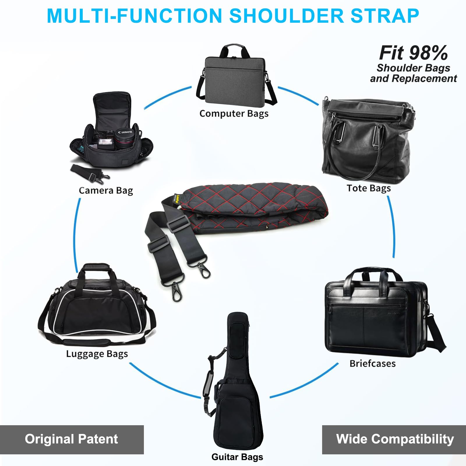 Anti-Theft Reversible Shoulder Strap Bag Belt - Ultra Comfortable Padded Design with Secure Pockets | Stylish 2-Tone Crossbody Purse for Travel, Work & Daily Use