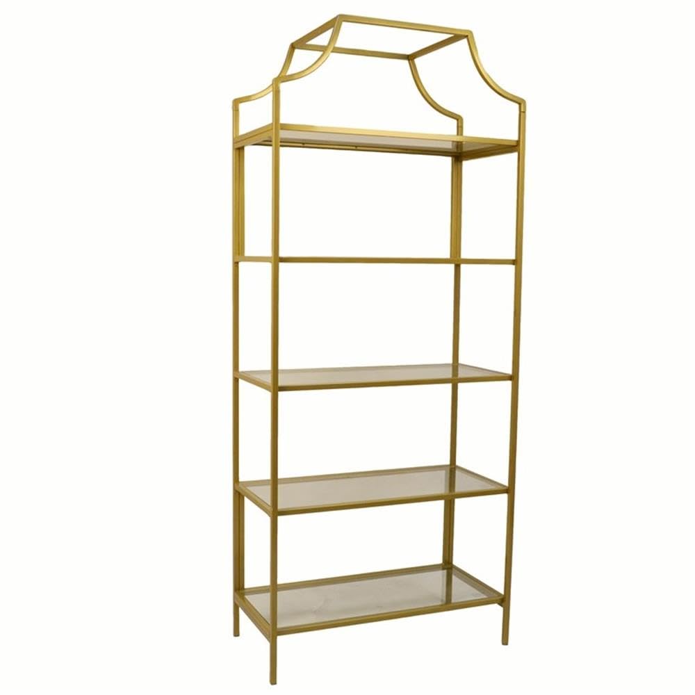 BOWERY HILL 5-Tier Gold Glass Shelf Bookcase - Modern Display Shelf for Living Room, Bedroom & Office Decor