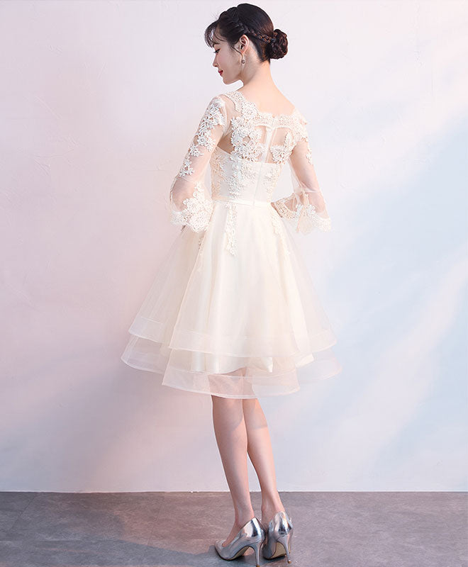 Elegant Champagne Tulle Lace Short Prom Dress | Homecoming Party Gown | Perfect for Prom Night, Homecoming Dance & Special Occasions