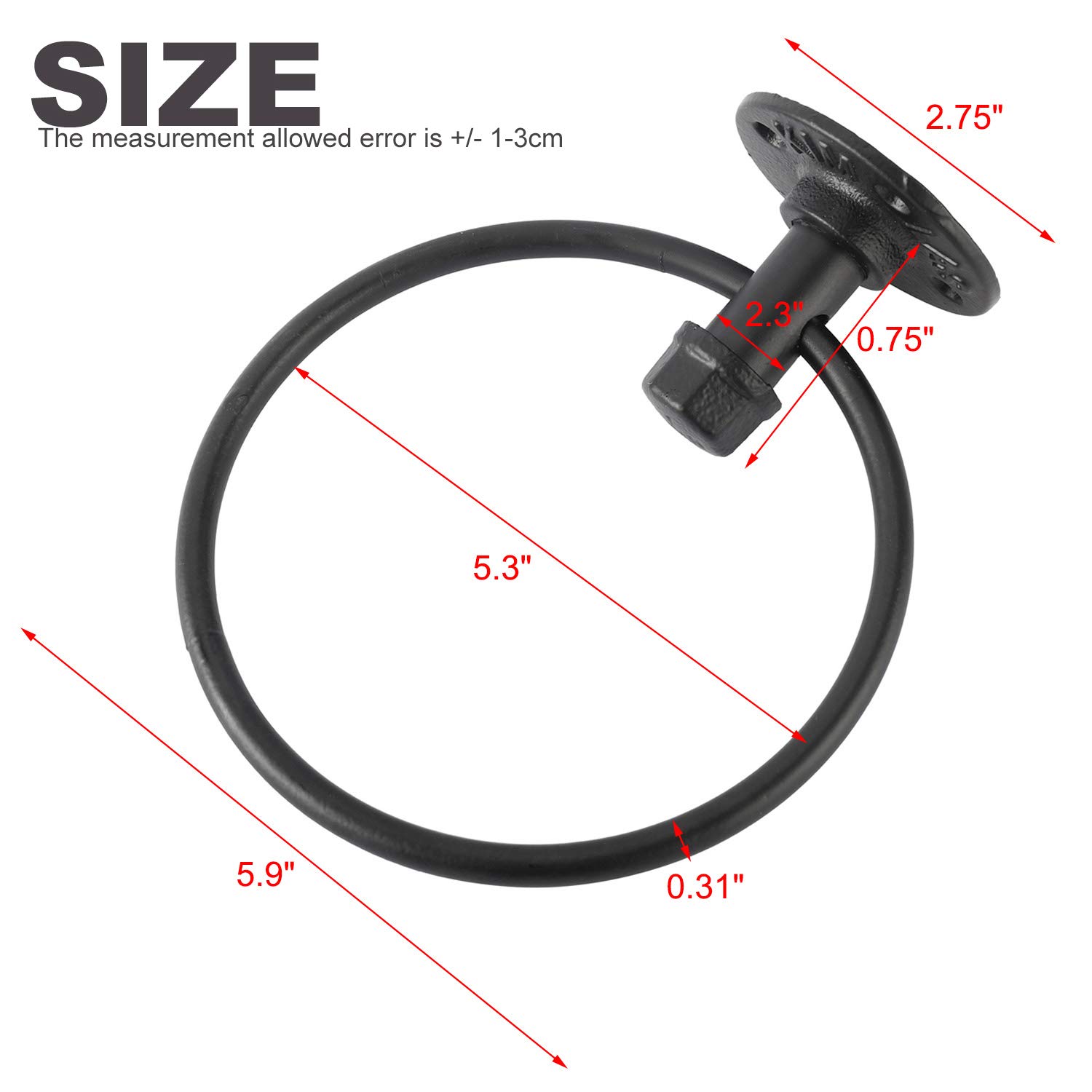 Black Metal Wall Mounted Towel Ring - Farmhouse Style for Bathroom & Kitchen