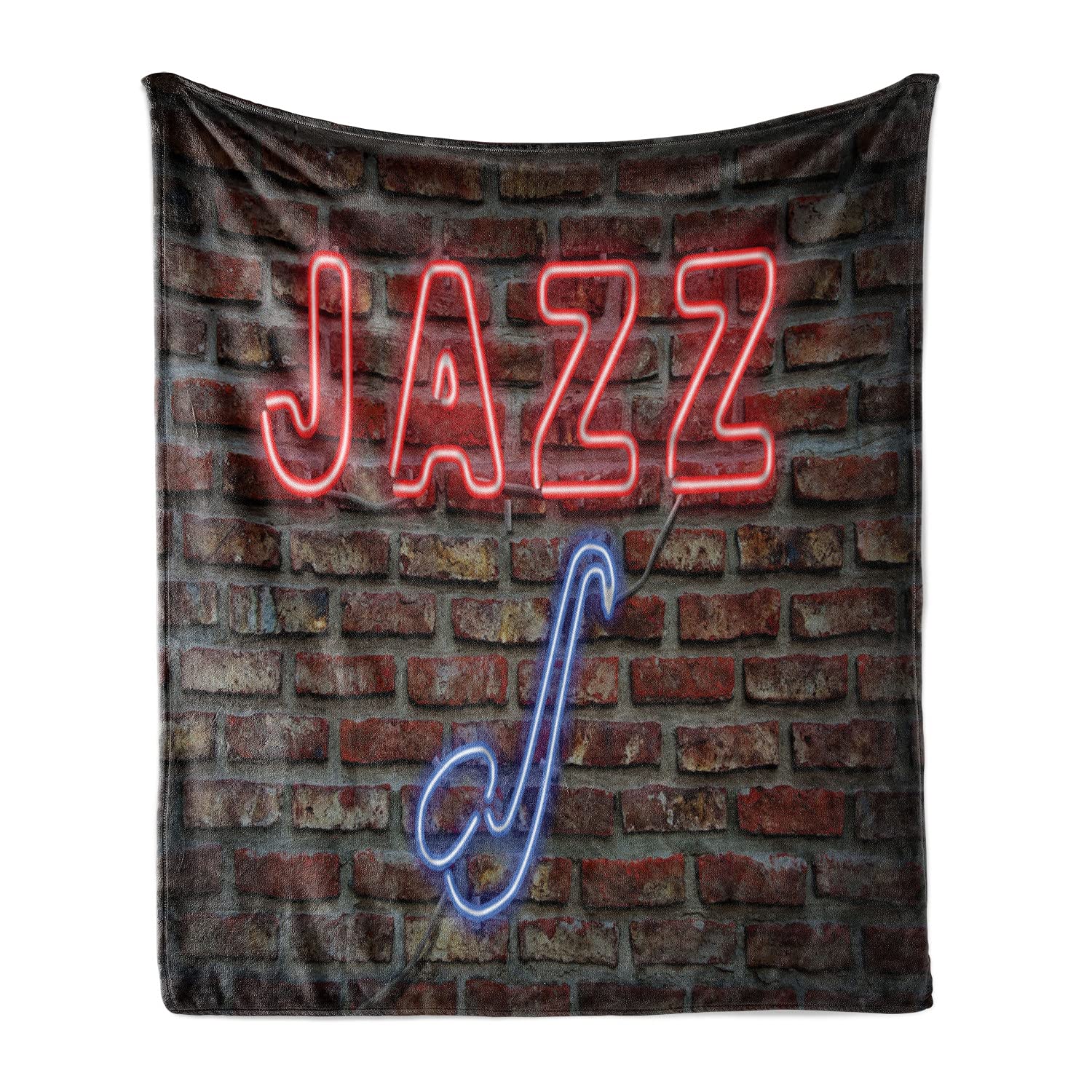 Ambesonne Music Themed Throw Blanket - Neon Jazz Saxophone Print on Brick Wall Design, 50