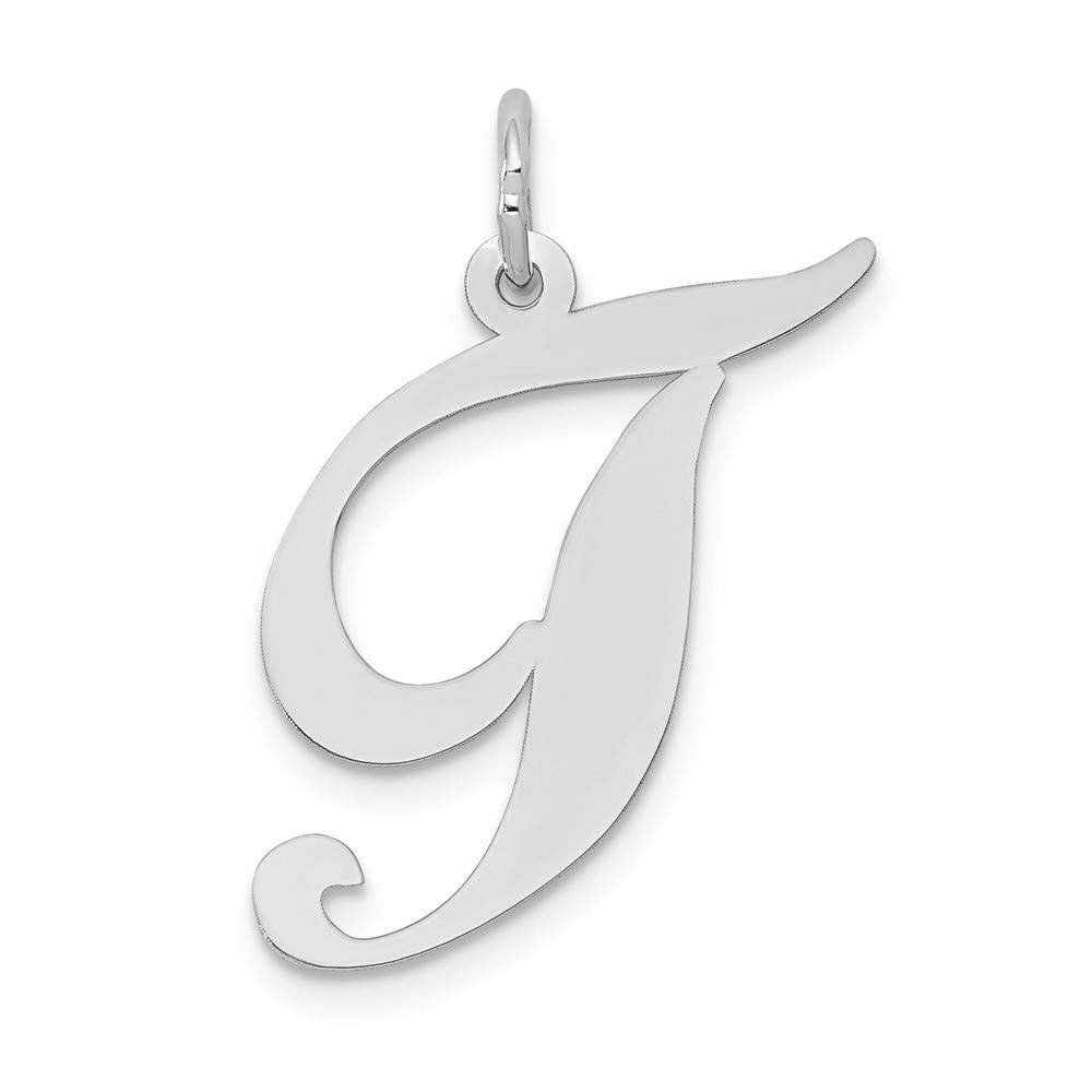 14K White Gold Large Fancy Script Initial T Charm Pendant - Personalized Letter T Jewelry Gift for Women - Perfect for Birthdays, Anniversaries & Special Occasions