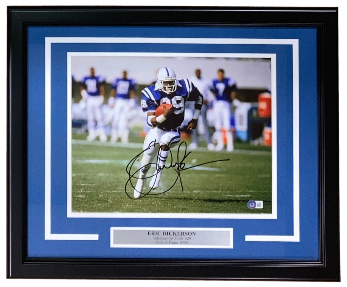 Eric Dickerson Autographed Indianapolis Colts 11x14 Framed Photo with COA - Perfect for Sports Memorabilia Collectors and Man Cave Decor