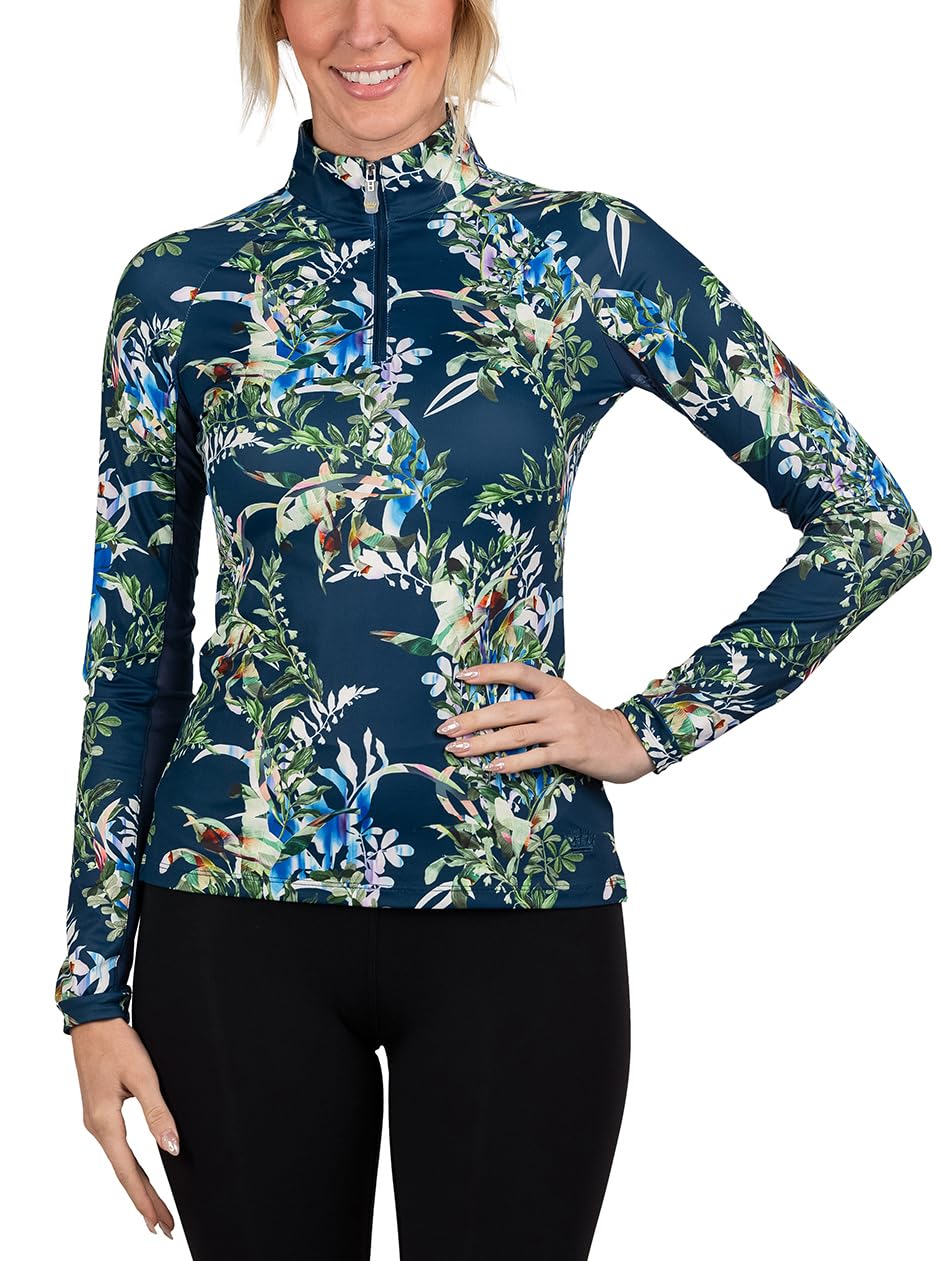 Kastel Denmark Women's Printed Base Layer Activewear - 1/4 Zip Long Sleeve Sun Protection Top for Golf, Equestrian & Outdoor Sports | UV Protection Moisture-Wicking Shirt for Hiking, Running & Cold Weather Activities
