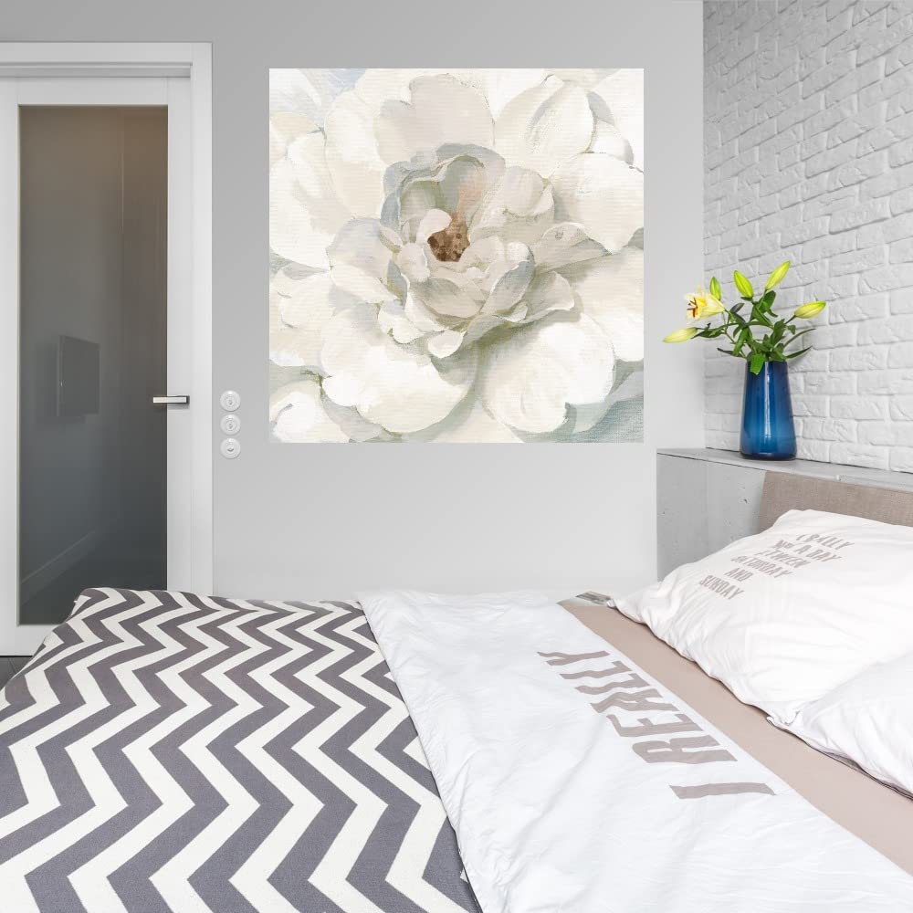 48x48in Botanical Canvas Wall Art - Neutral Peony Painting by Danhui Nai | Elegant Bathroom Decor & Bedroom Plant Wall Art | Perfect for Spa-Like Bathrooms, Cozy Bedrooms & Home Office Decor