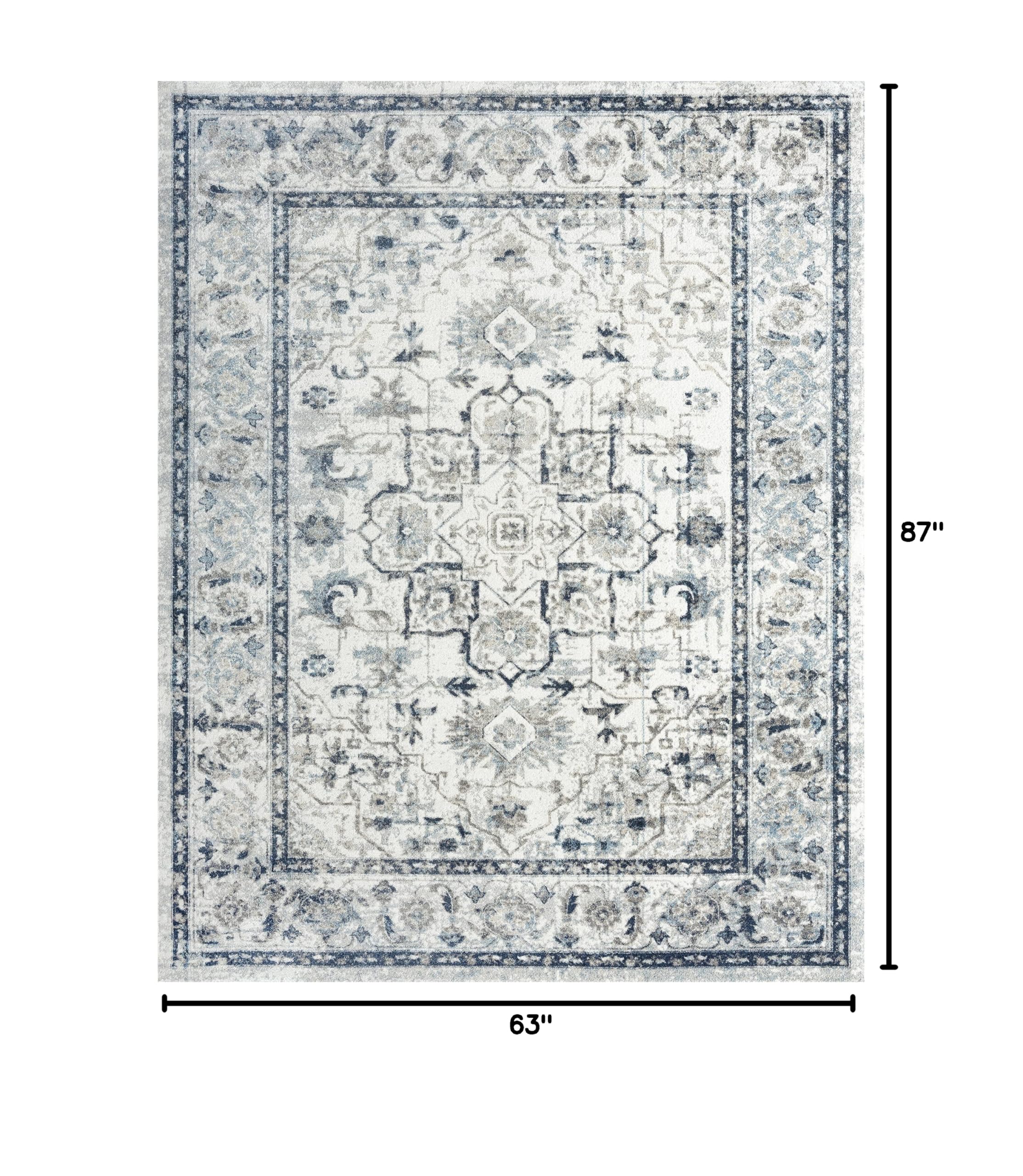 Tayse Adrienne Traditional 5x7 Area Rug - Soft Cream Living Room, Dining Room, Bedroom Rug - Perfect for Home Decor, Office & High Traffic Areas