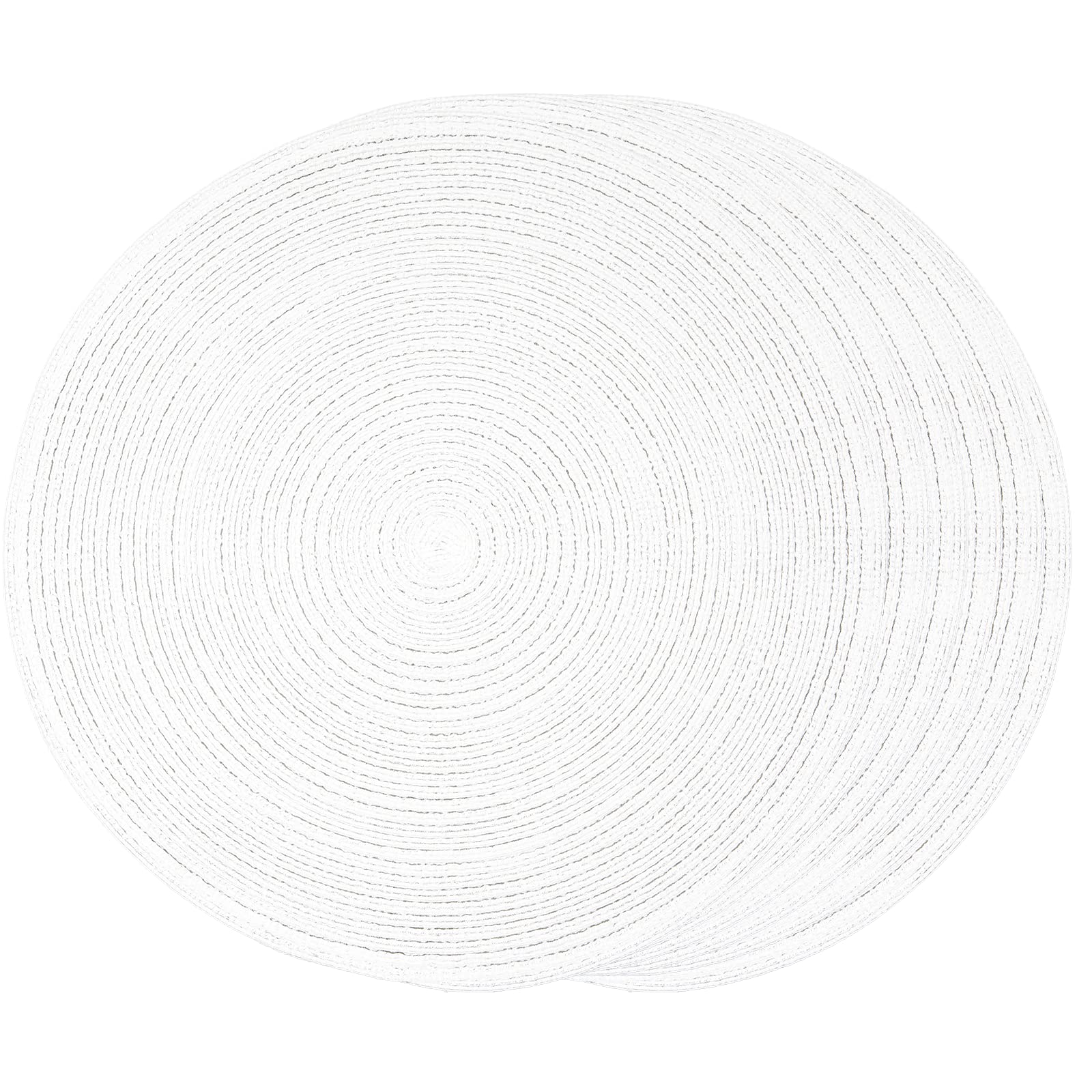 FunWheat Round Placemats Set of 6 - 15 Inch Washable Non-Slip Table Mats for Dining - Wedding Party Decor (White Silver) | Perfect for Everyday Meals, Dinner Parties & Special Occasions