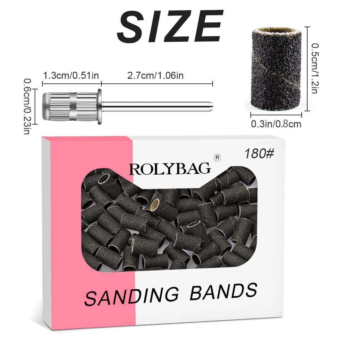180# Professional Nail Sanding Bands for Nail Drill - 100 Fine Grit Sanding Bands with Storage Box & 2 Mandrels (Fits 3/32