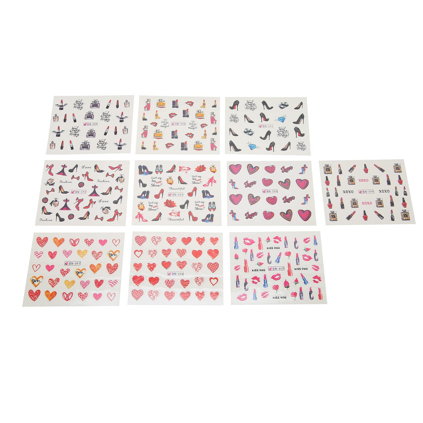 High-Quality Nail Decals & Art Stickers - Elegant Lipstick & High Heels Design for DIY Nails at Home or Professional Salon Use