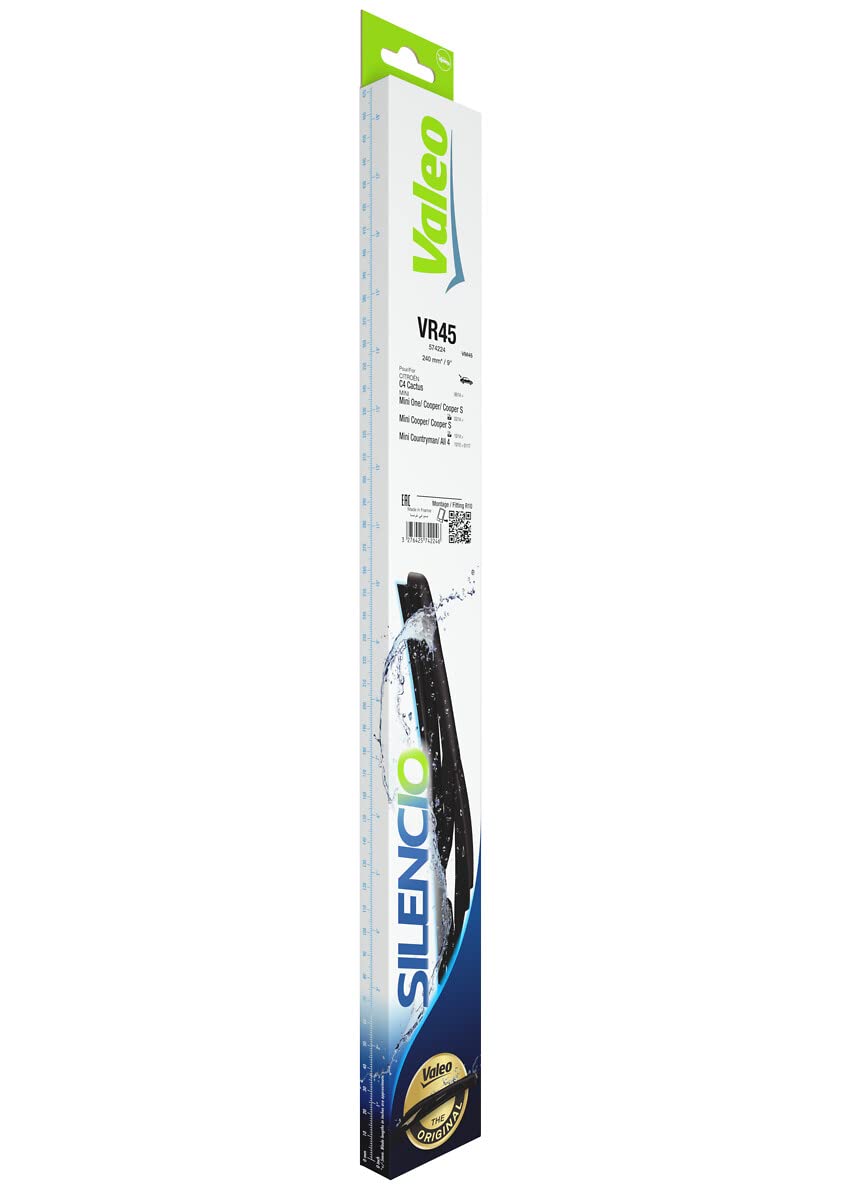 Valeo 574224 Silencio Rear Wiper Blade - Universal Fit for LHD & RHD Vehicles (VR45) - Quiet & Durable Windshield Wiper Replacement for Smooth Driving in Rain & Snow