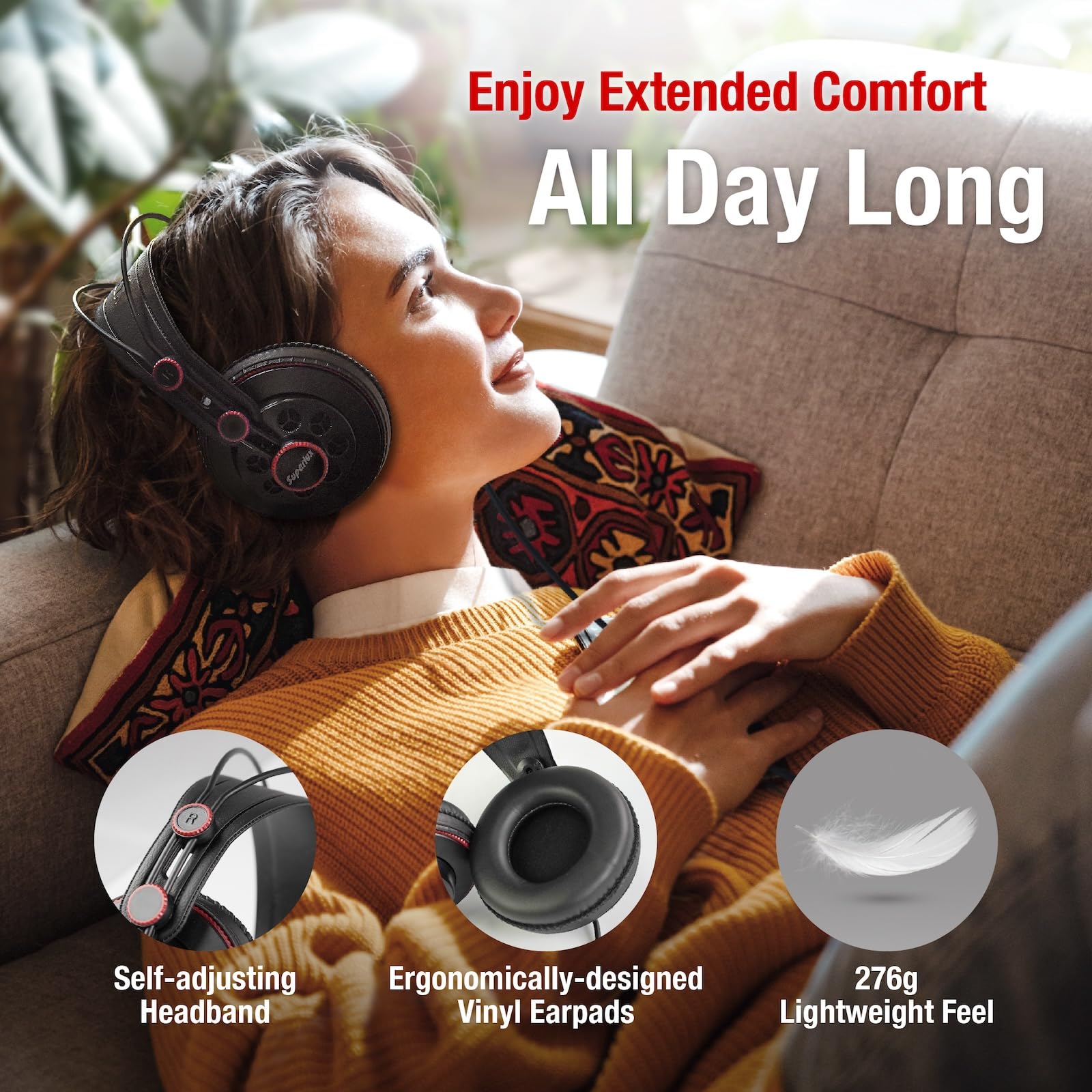Superlux HD681 Semi-Open Back Professional Studio Headphones - 50mm Neodymium Drivers, Single-Sided Cable for Music Recording, Podcasting, Mixing & Guitar Monitoring - Perfect for Home Studios & Audio Professionals