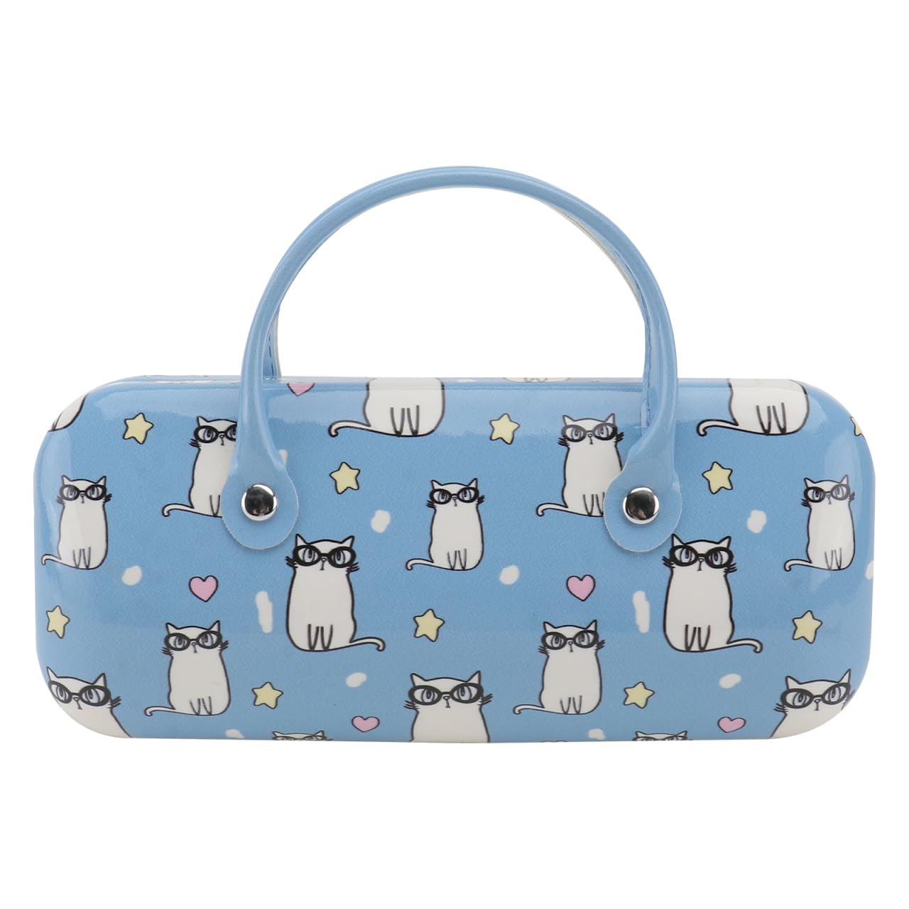 Holibanna Cartoon Hard Eyeglass Case for Kids & Women - Portable Leather Glasses Box with Handle, Cute Makeup Storage & Eyewear Pouch (Light Blue) - Perfect for School, Travel, and Daily Use