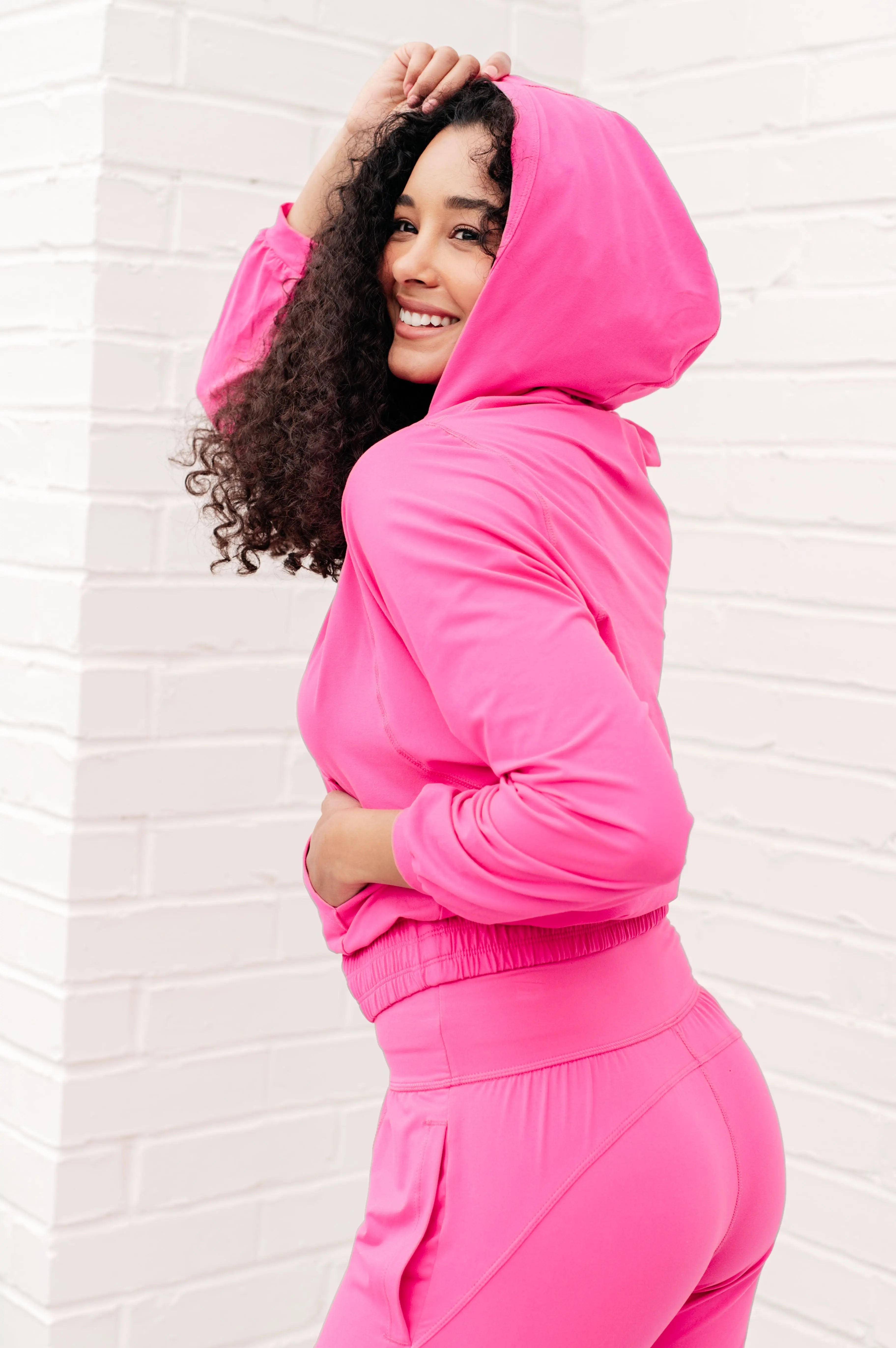 Morning Run Half Zip Hoodie for Women - Lightweight Fleece Pullover in Sonic Pink | Gym, Jogging & Outdoor Activities
