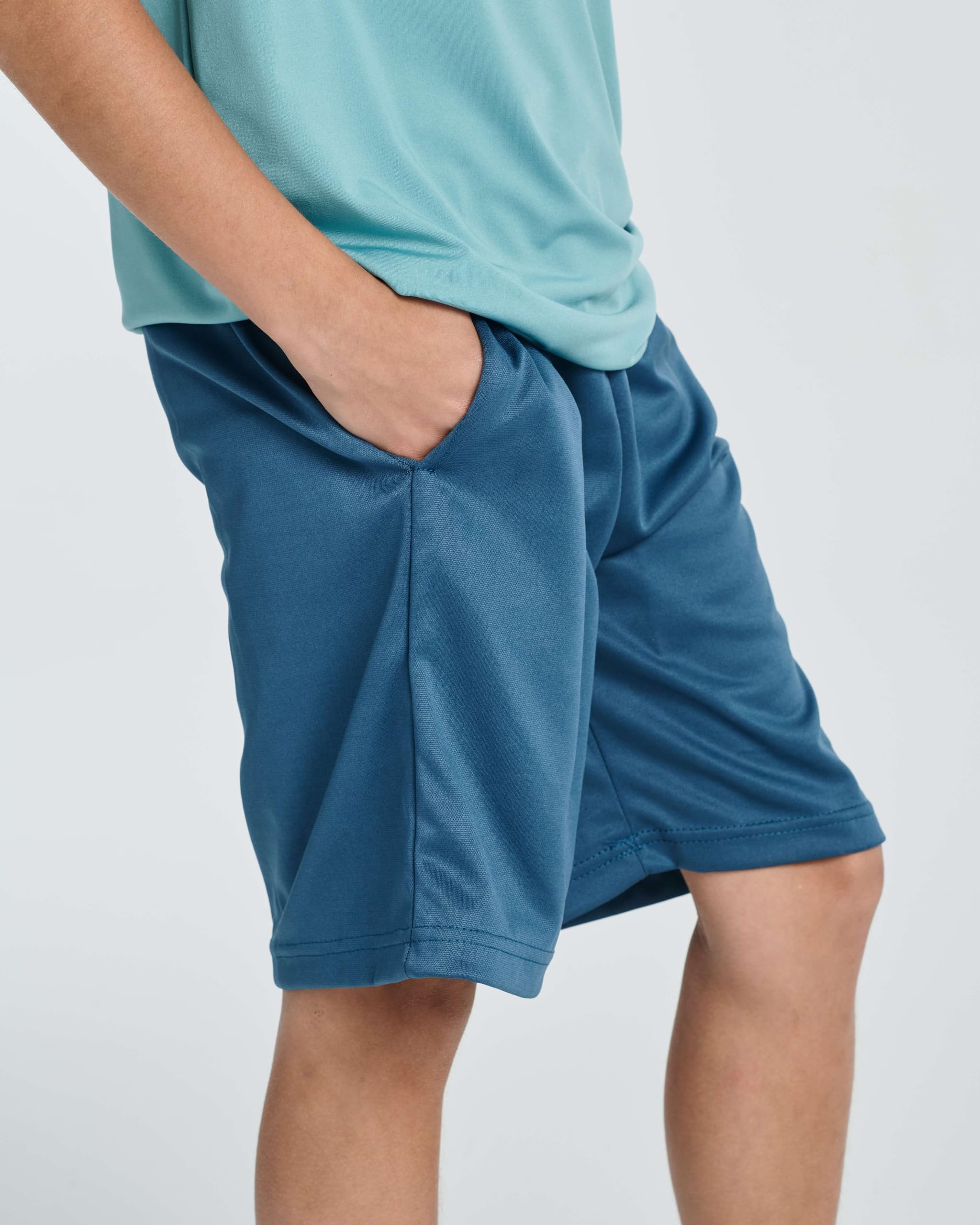 Real Essentials 5-Pack Boys' Athletic Basketball Shorts with Pockets - Breathable Quick-Dry Youth Sports Shorts for Basketball, Gym & Casual Wear (Ages 4-18)